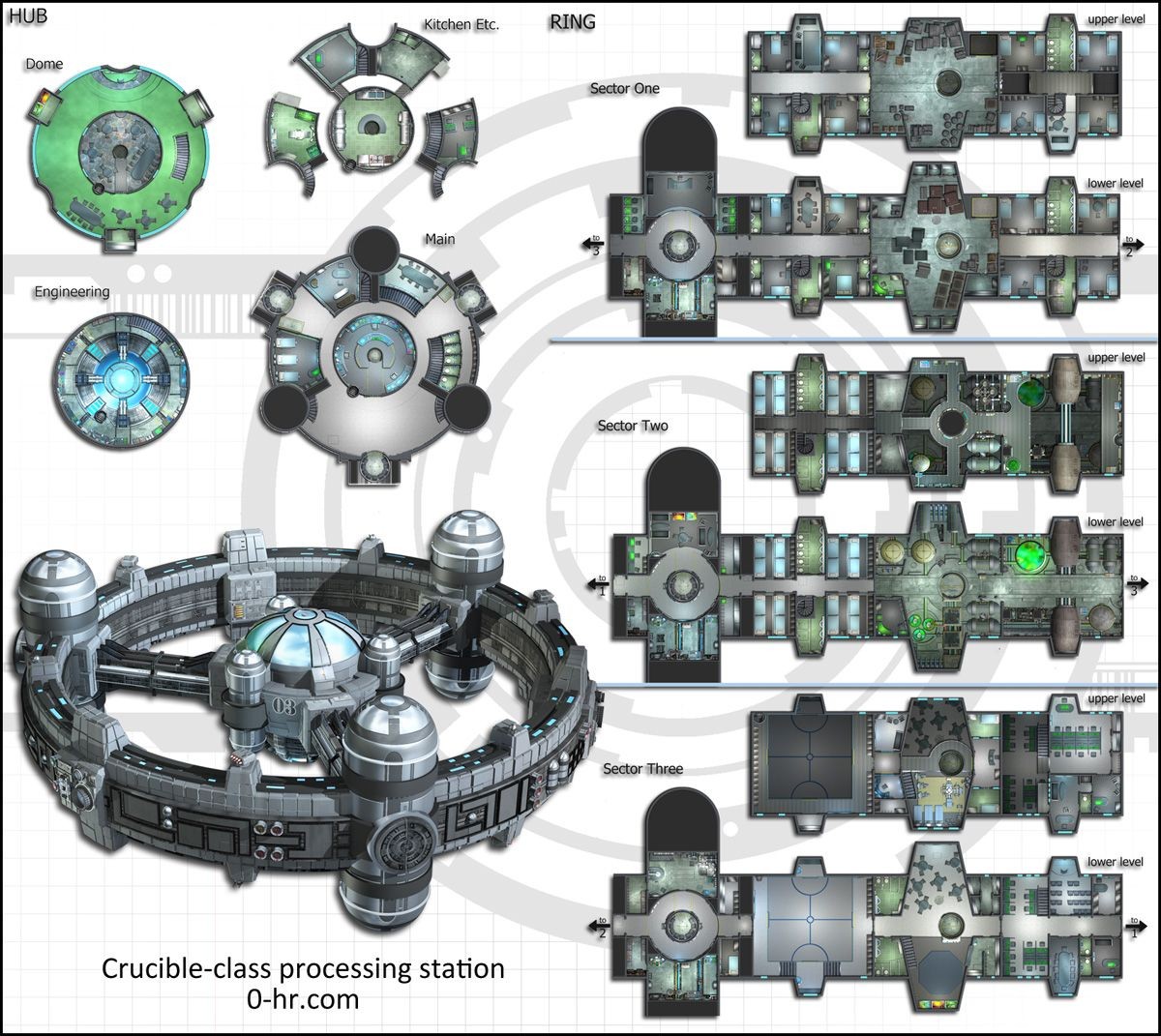 orbital station map, carte de JDR science-fiction (1200×1071 pixels) — battlemap pour Roll20 et Foundry VTT.