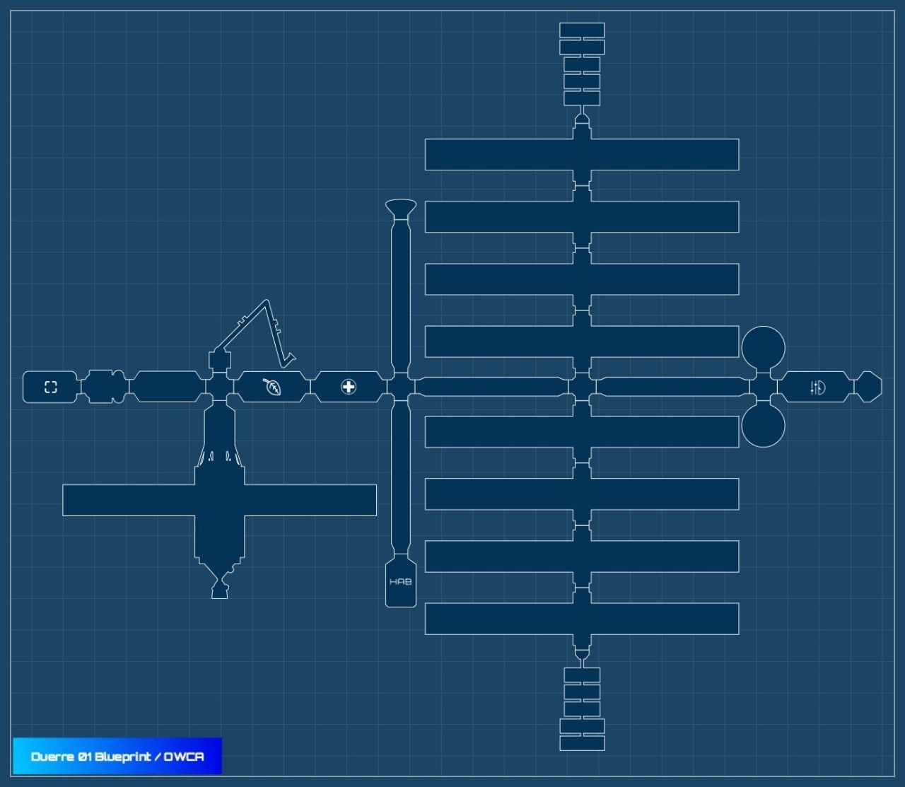 orbital station map, carte de JDR science-fiction (1280×1113 pixels) — battlemap pour Roll20 et Foundry VTT.