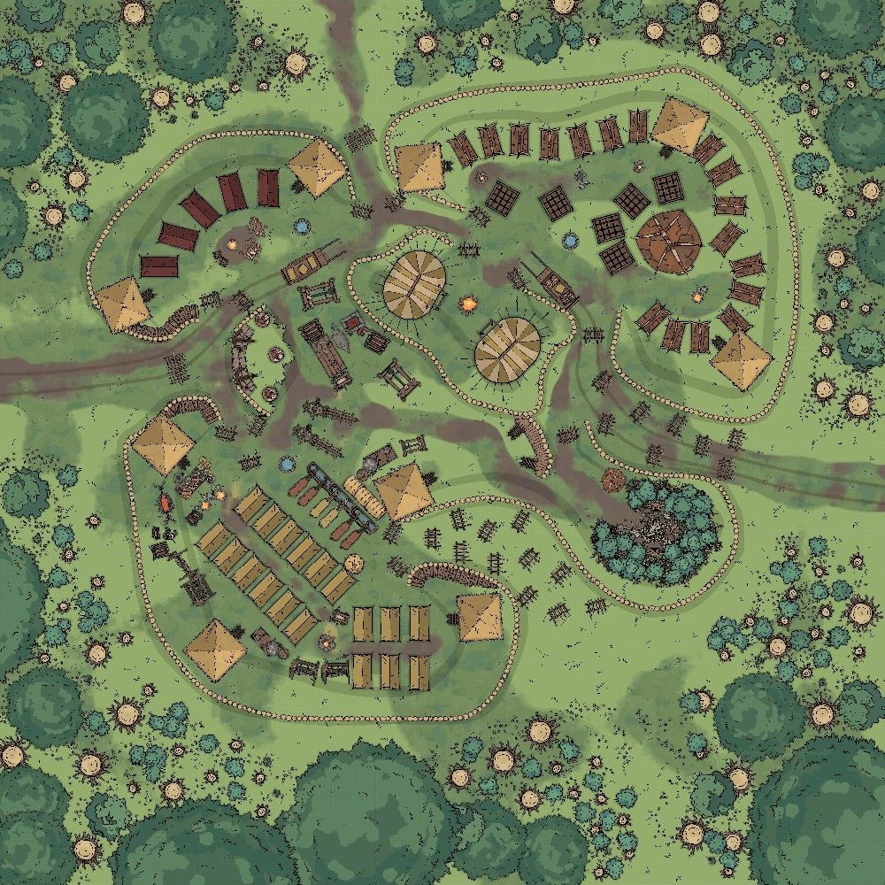 orc encampment map, carte de JDR fantasy (1000×1000 pixels) — battlemap pour Roll20 et Foundry VTT.