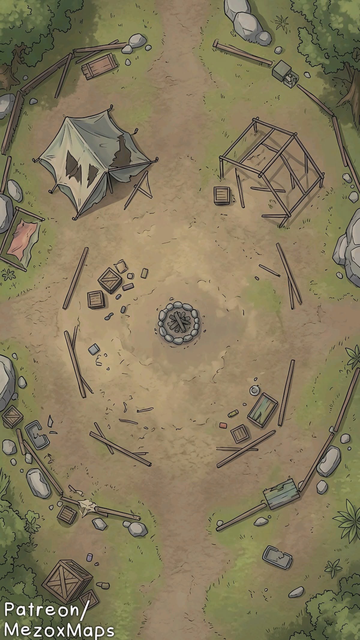 orc encampment map, carte de JDR fantasy (1200×2133 pixels) — battlemap pour Roll20 et Foundry VTT.