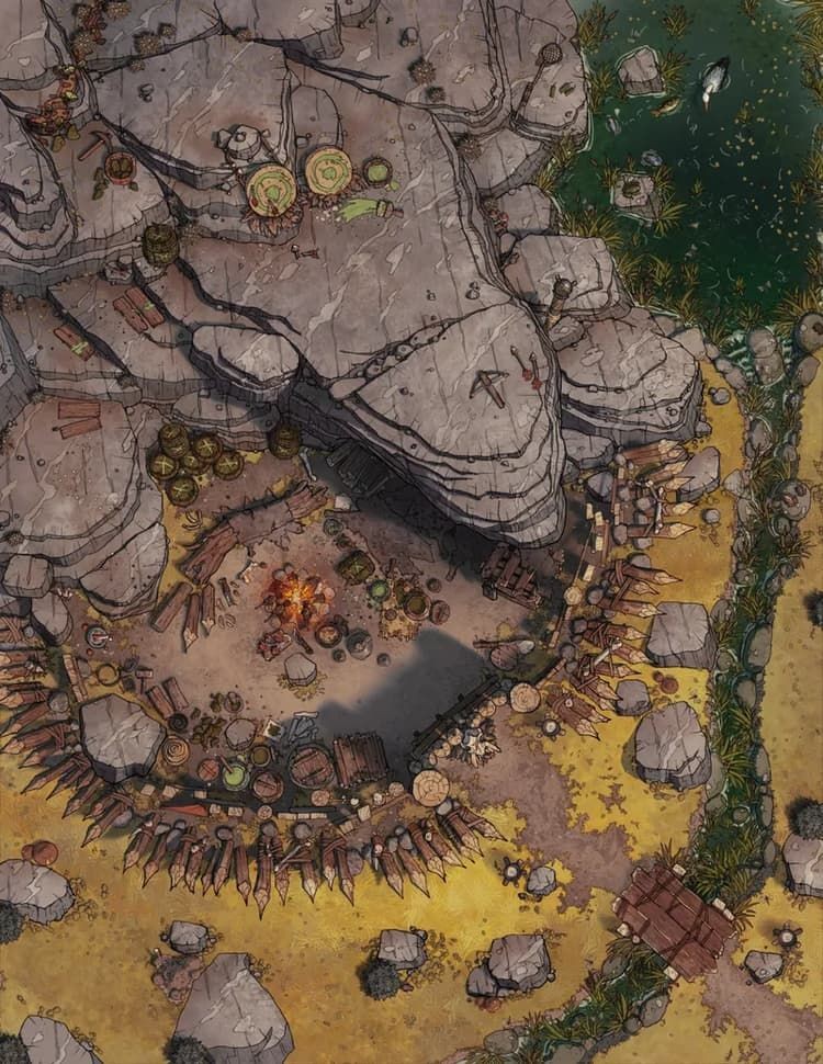 orc encampment map, carte de JDR fantasy (750×970 pixels) — battlemap pour Roll20 et Foundry VTT.