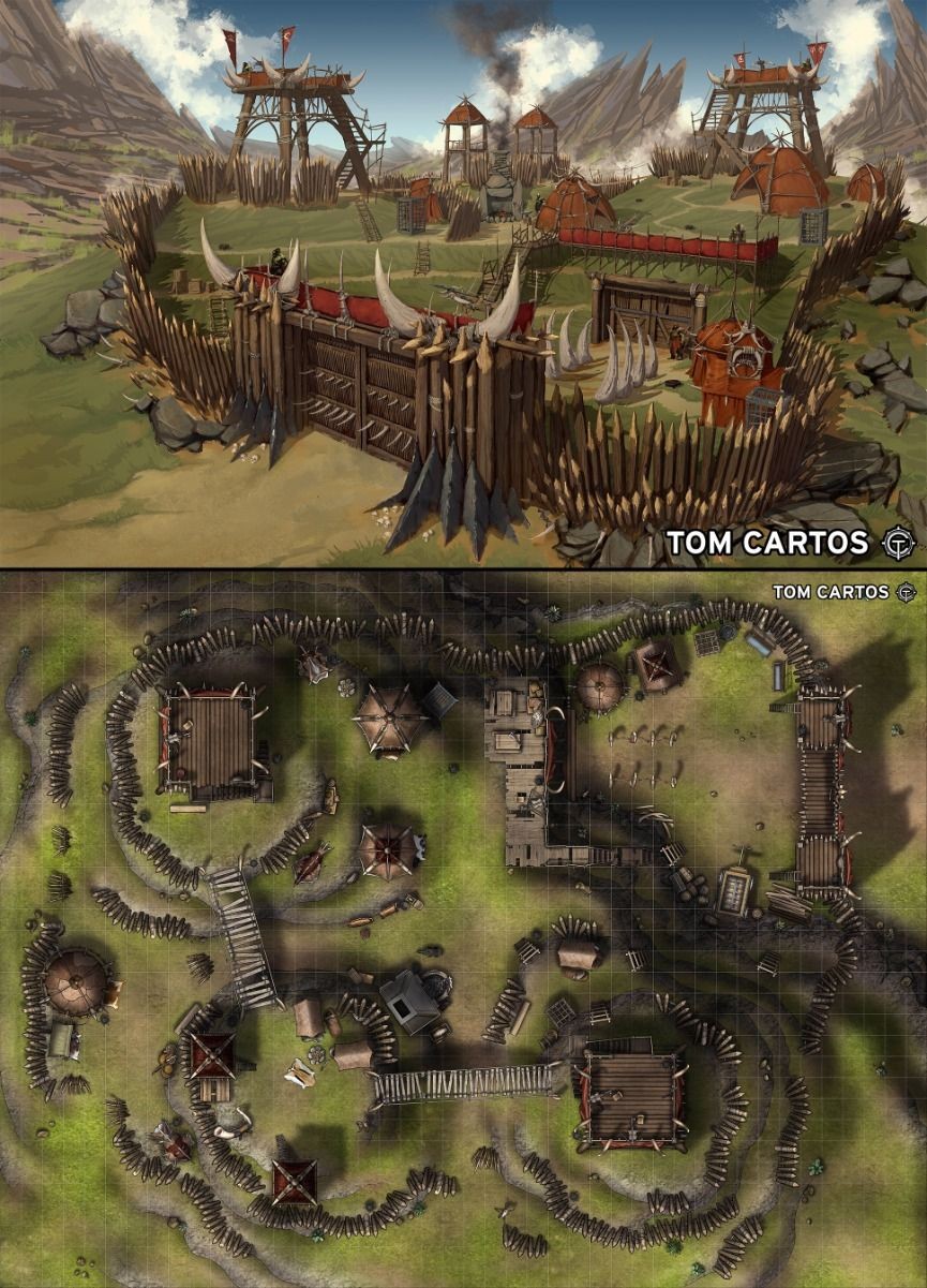 orc encampment map, carte de JDR fantasy (865×1201 pixels) — battlemap pour Roll20 et Foundry VTT.