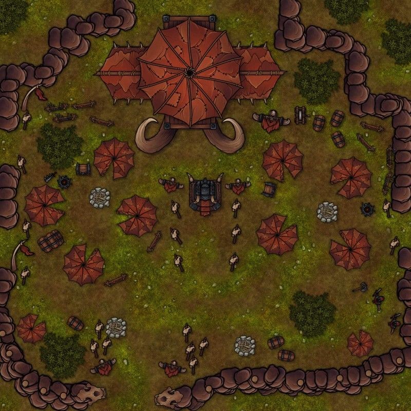 orc encampment map, carte de JDR fantasy (800×800 pixels) — battlemap pour Roll20 et Foundry VTT.