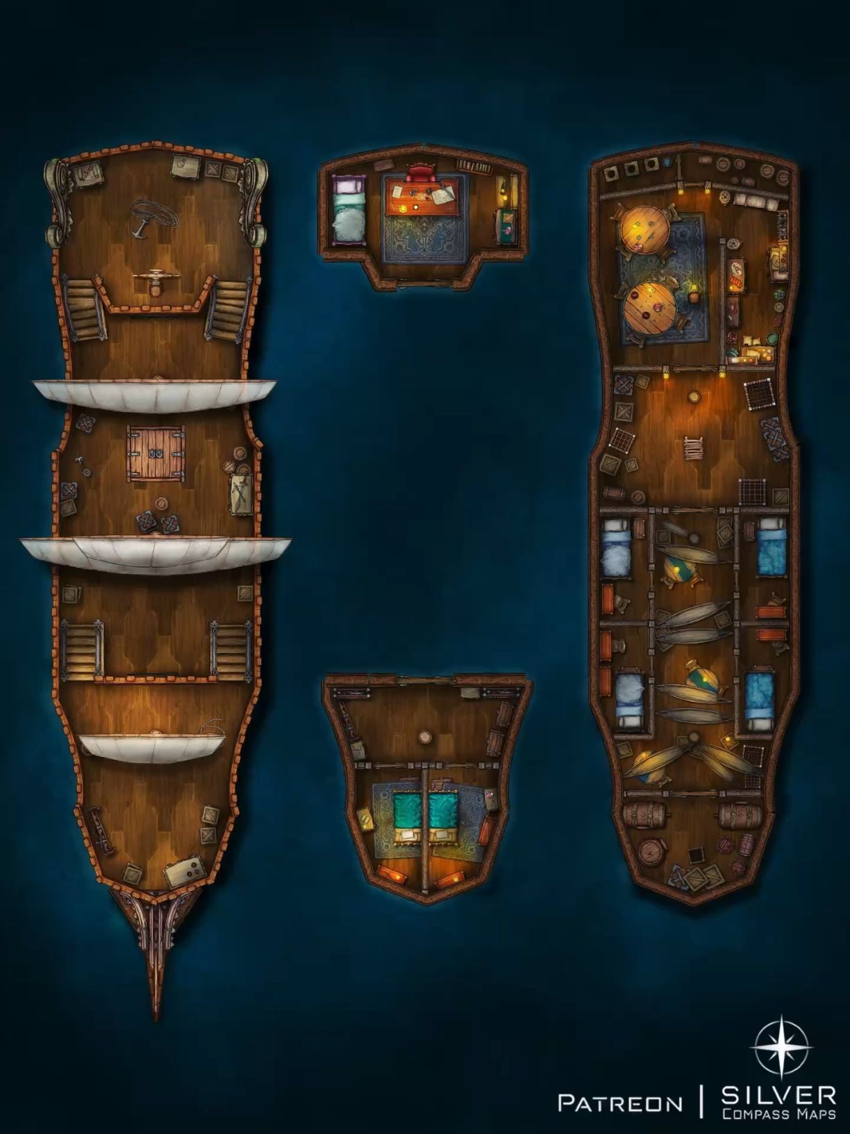 pirate ship deck map, carte de JDR fantasy (1224×1632 pixels) — battlemap pour Roll20 et Foundry VTT.