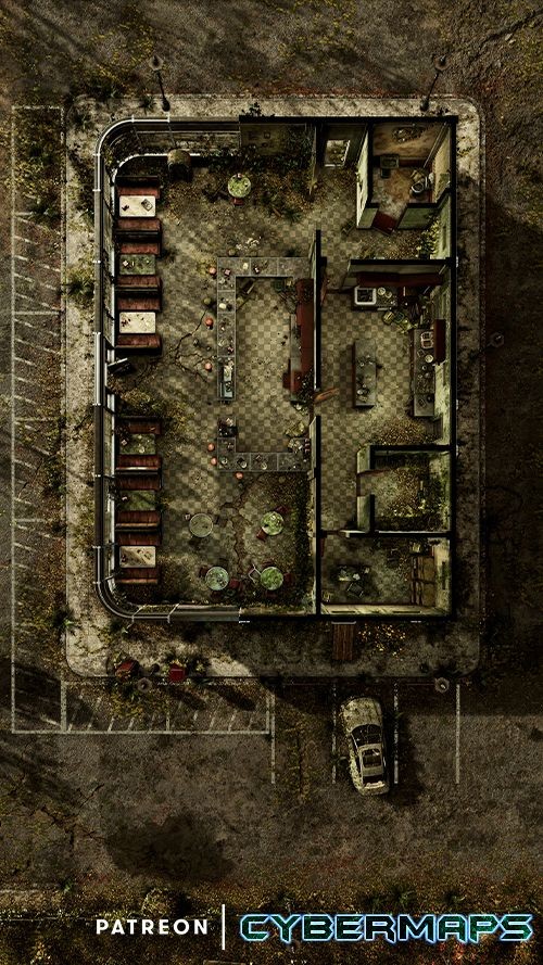 post apocalyptic city map, carte de JDR post-apocalyptique (500×889 pixels) — battlemap pour Roll20 et Foundry VTT.