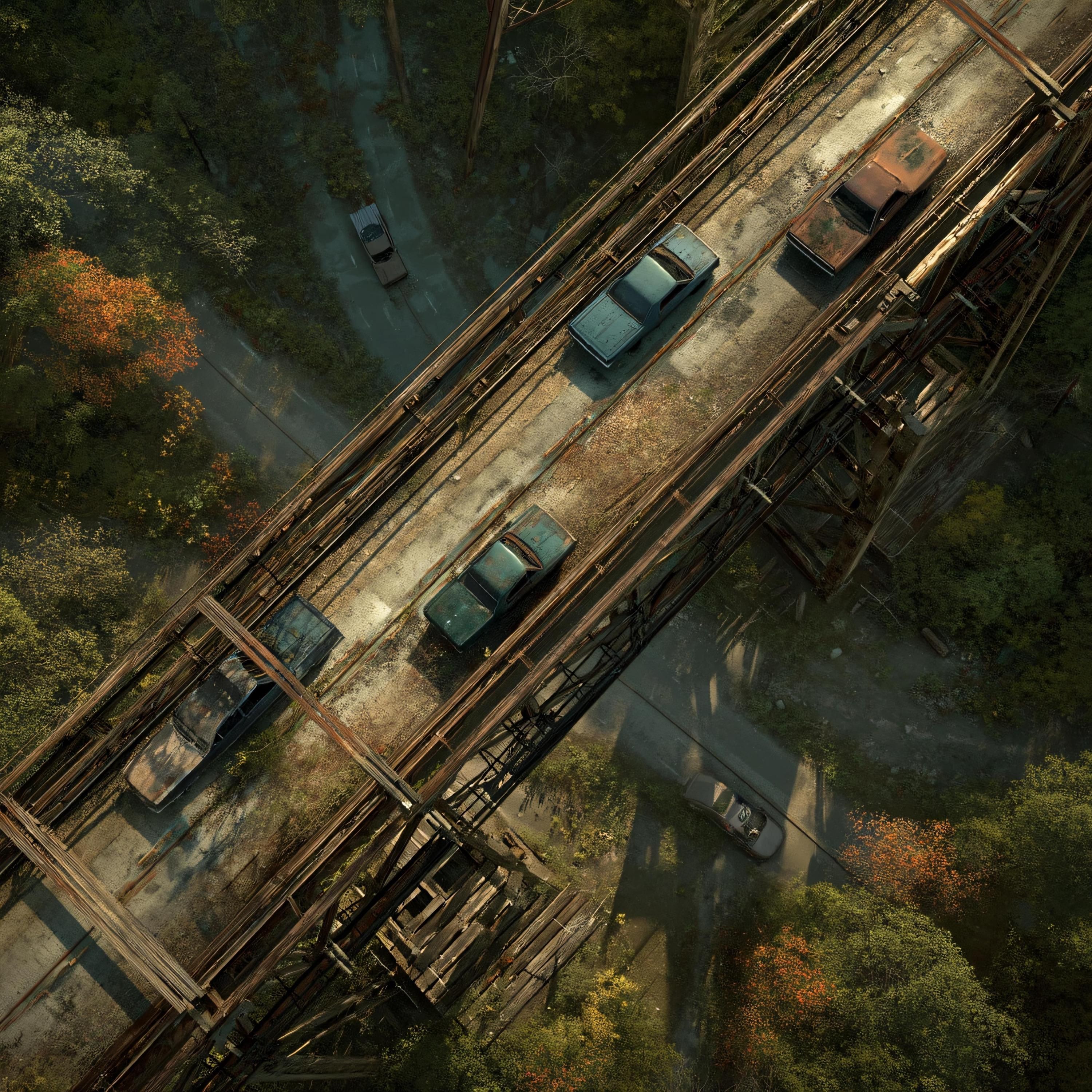 post apocalyptic highway map, carte de JDR post-apocalyptique (3000×3000 pixels) — battlemap pour Roll20 et Foundry VTT.