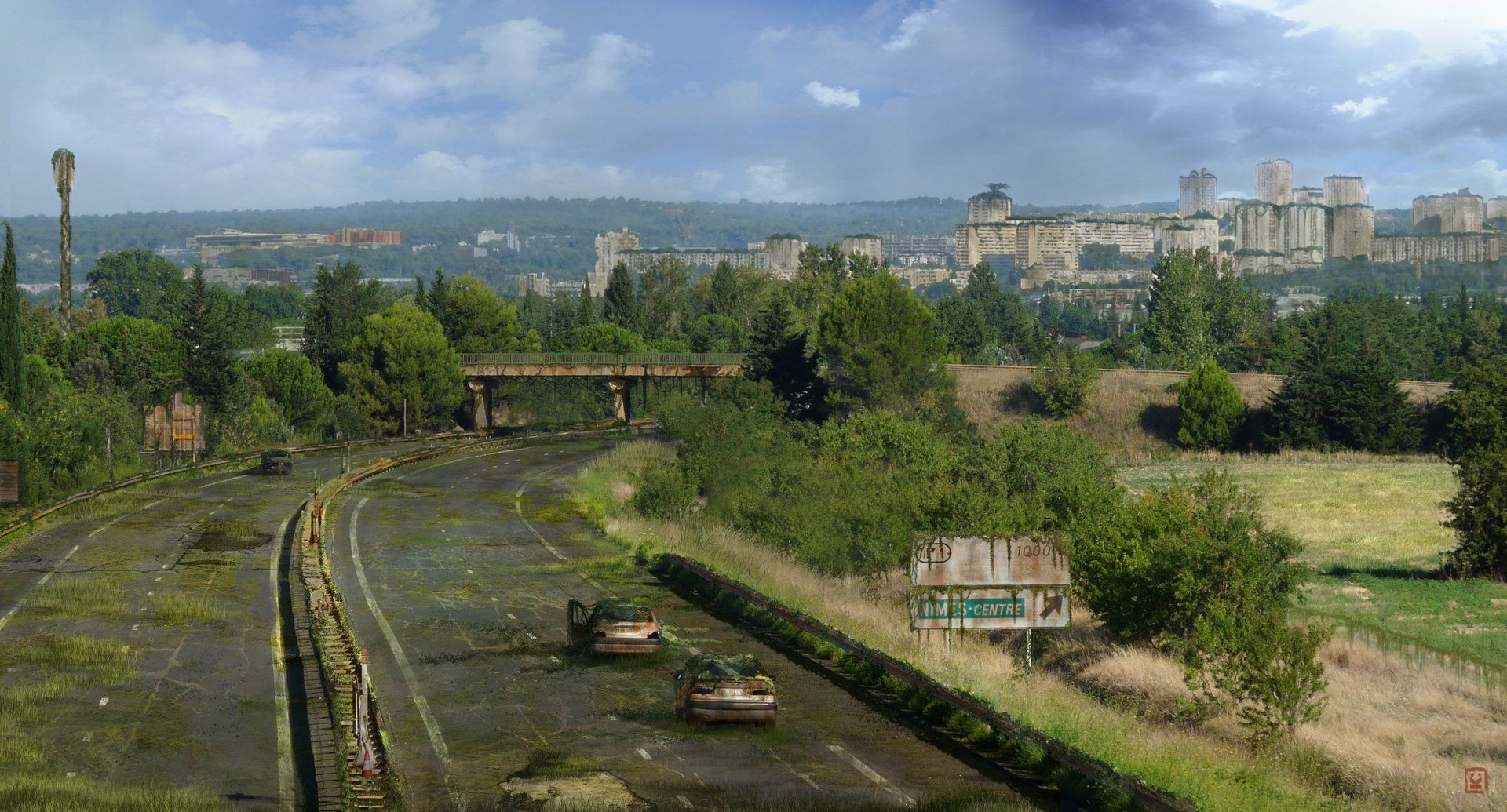 post apocalyptic highway map, carte de JDR post-apocalyptique (1920×1035 pixels) — battlemap pour Roll20 et Foundry VTT.