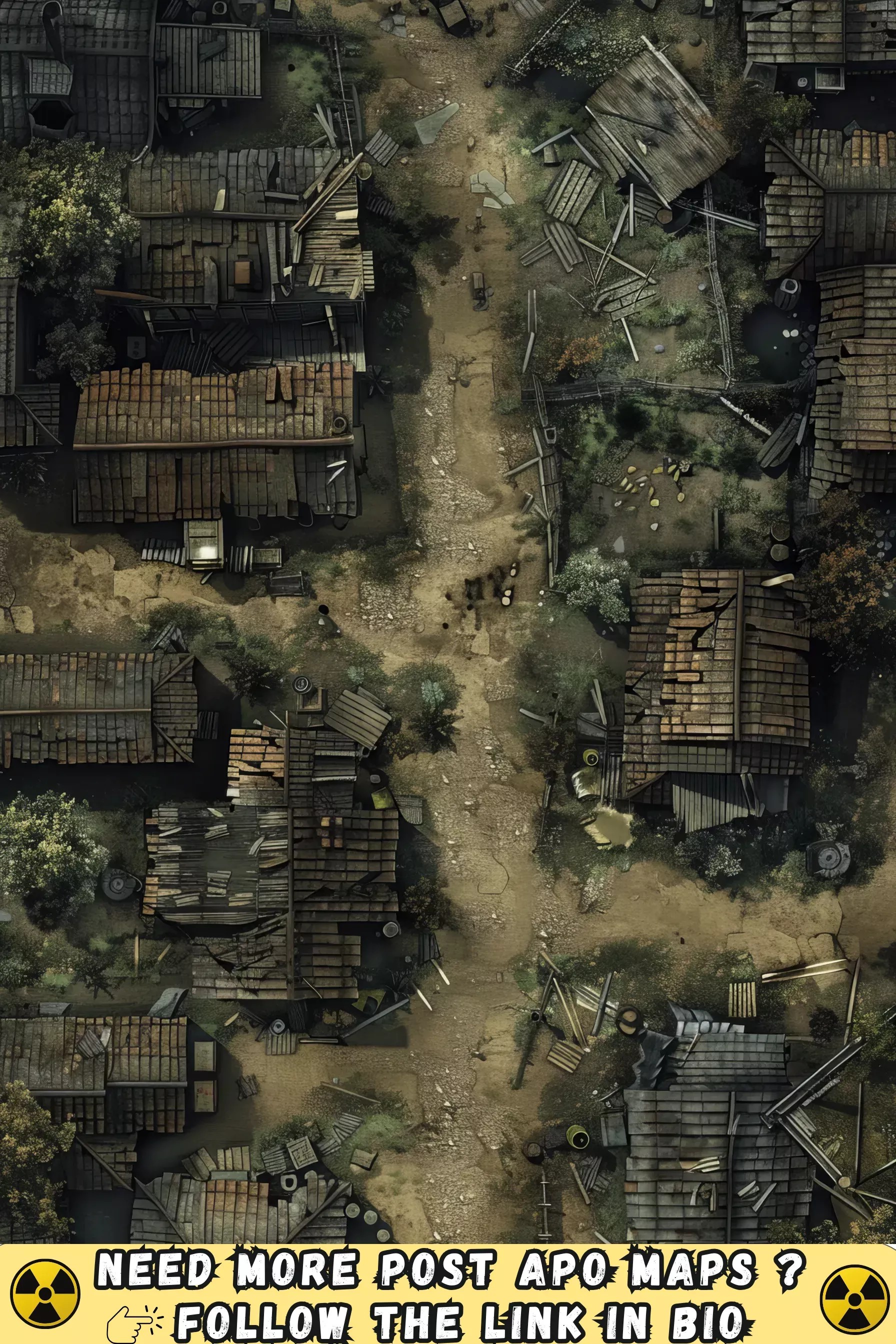 post apocalyptic ruins map, carte de JDR post-apocalyptique (1792×2688 pixels) — battlemap pour Roll20 et Foundry VTT.