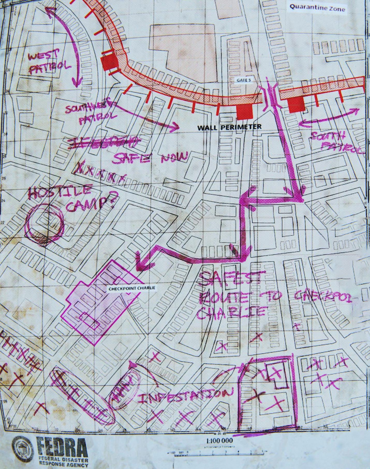 post apocalyptic ruins map, carte de JDR post-apocalyptique (1430×1812 pixels) — battlemap pour Roll20 et Foundry VTT.