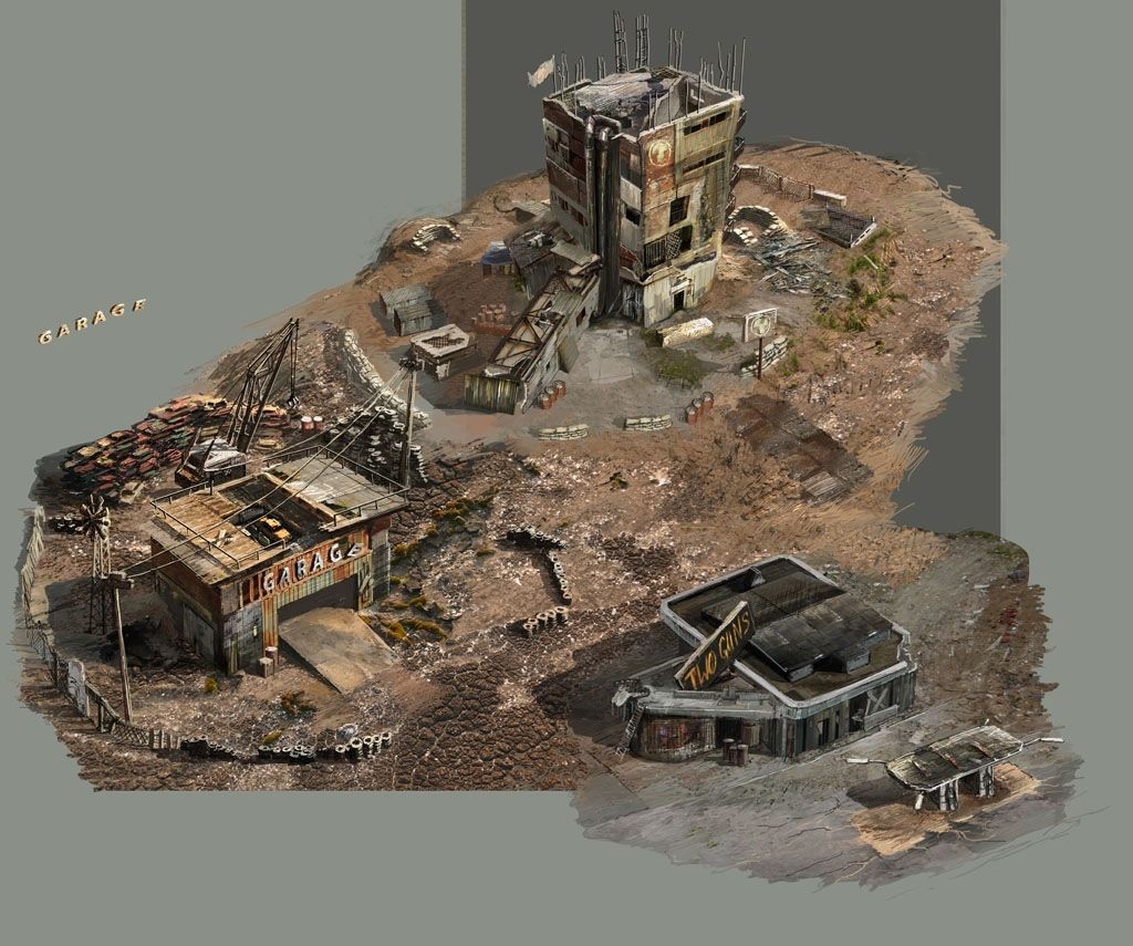 post apocalyptic ruins map, carte de JDR post-apocalyptique (1024×855 pixels) — battlemap pour Roll20 et Foundry VTT.