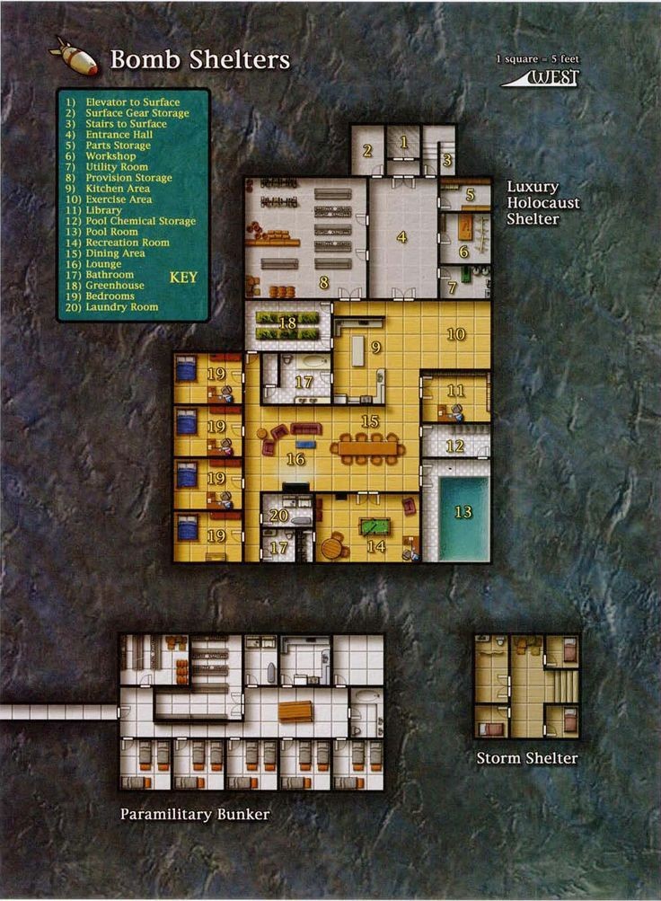 post nuclear bunker map, carte de JDR post-apocalyptique (736×1003 pixels) — battlemap pour Roll20 et Foundry VTT.