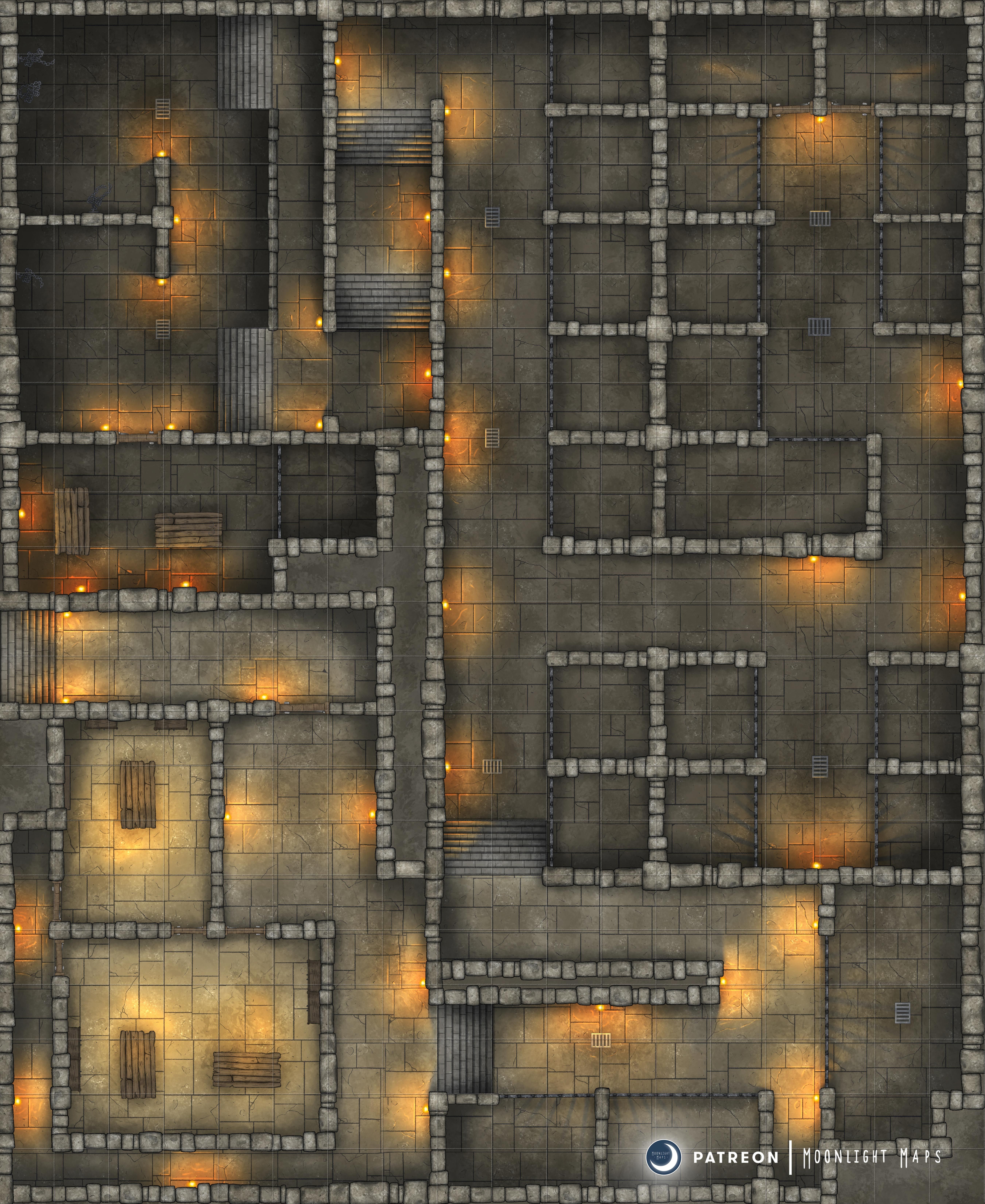 prison map dnd, carte de JDR fantasy (5400×6600 pixels) — battlemap pour Roll20 et Foundry VTT.