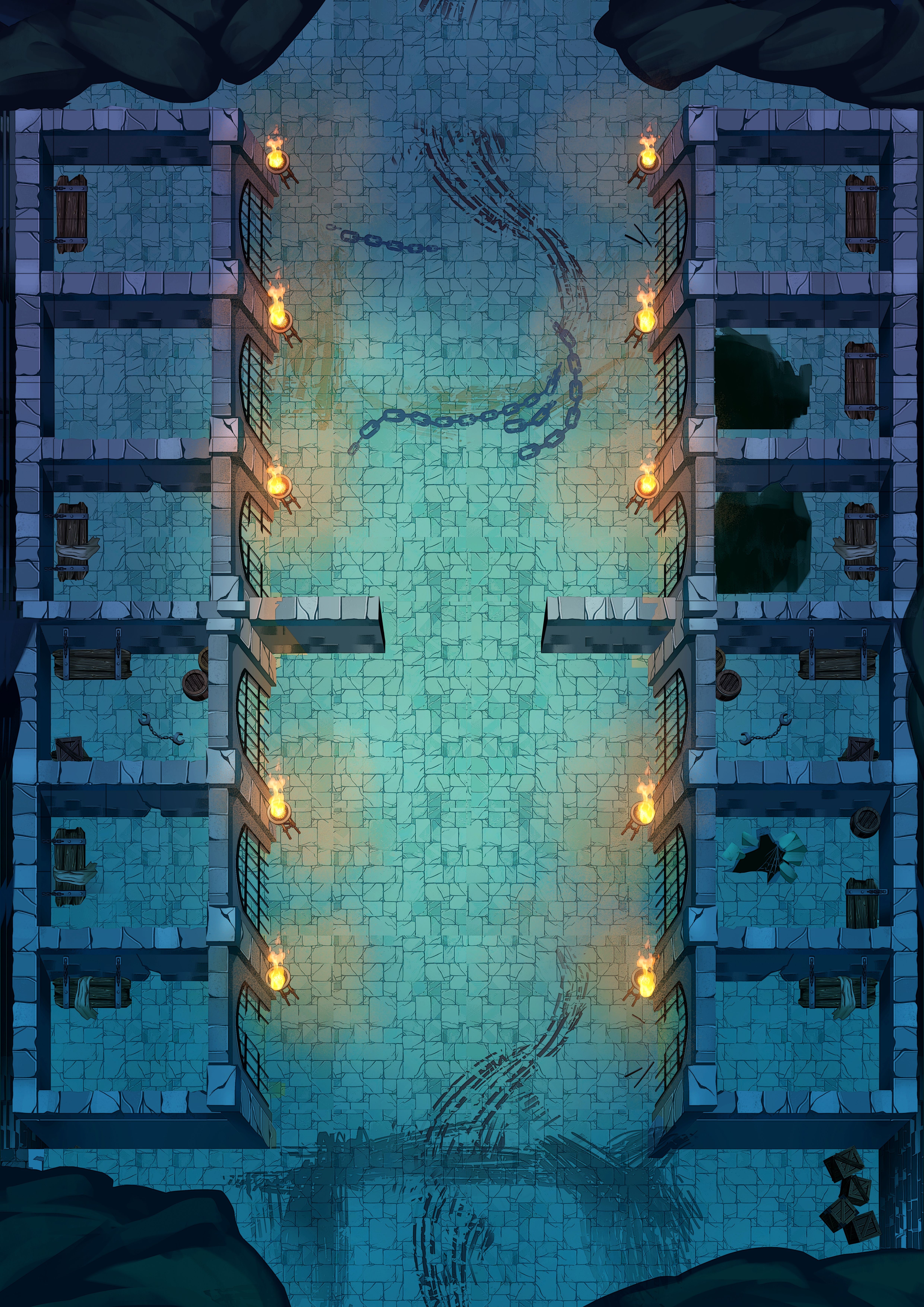 prison map dnd, carte de JDR fantasy (4961×7016 pixels) — battlemap pour Roll20 et Foundry VTT.