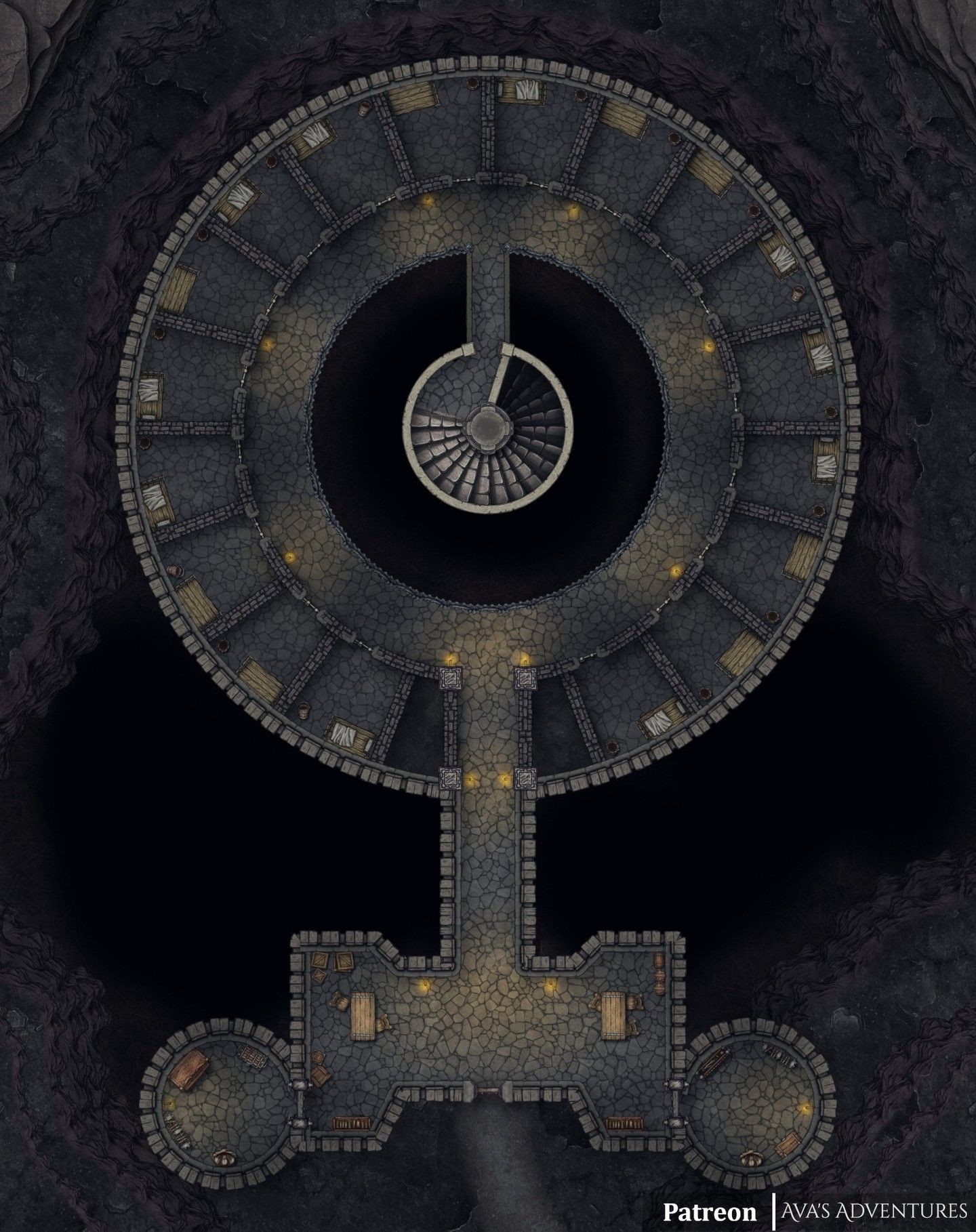 prison map dnd, carte de JDR fantasy (1440×1818 pixels) — battlemap pour Roll20 et Foundry VTT.