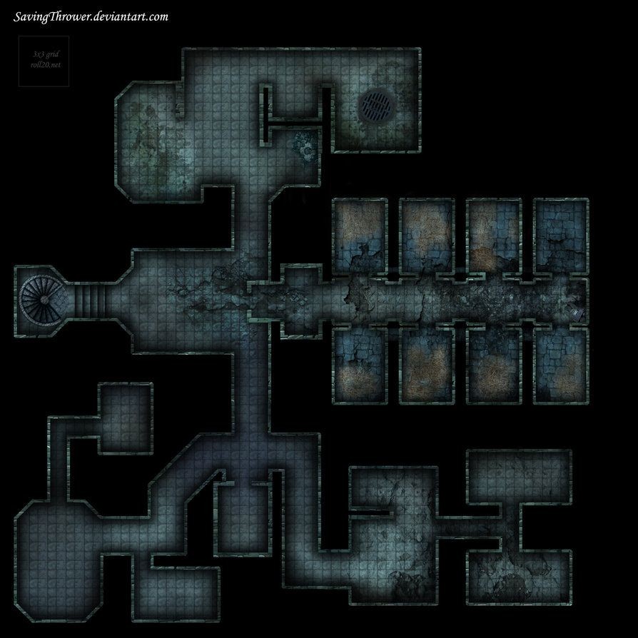 prison map dnd, carte de JDR fantasy (894×894 pixels) — battlemap pour Roll20 et Foundry VTT.
