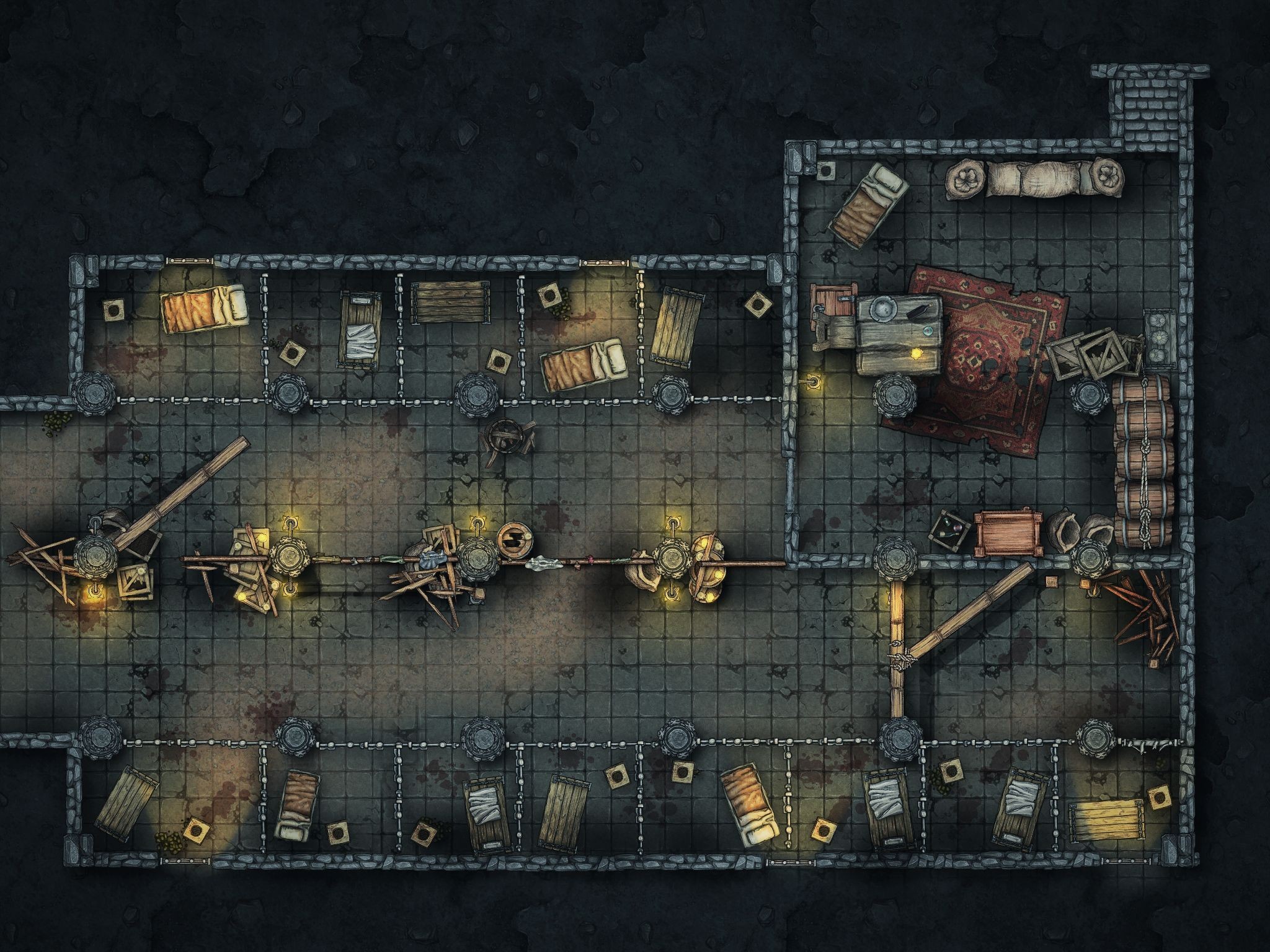 prison map dnd, carte de JDR fantasy (2048×1536 pixels) — battlemap pour Roll20 et Foundry VTT.
