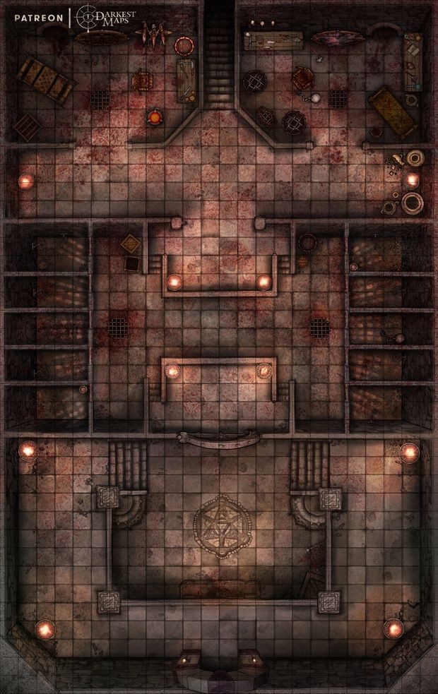 prison map dnd, carte de JDR fantasy (620×983 pixels) — battlemap pour Roll20 et Foundry VTT.