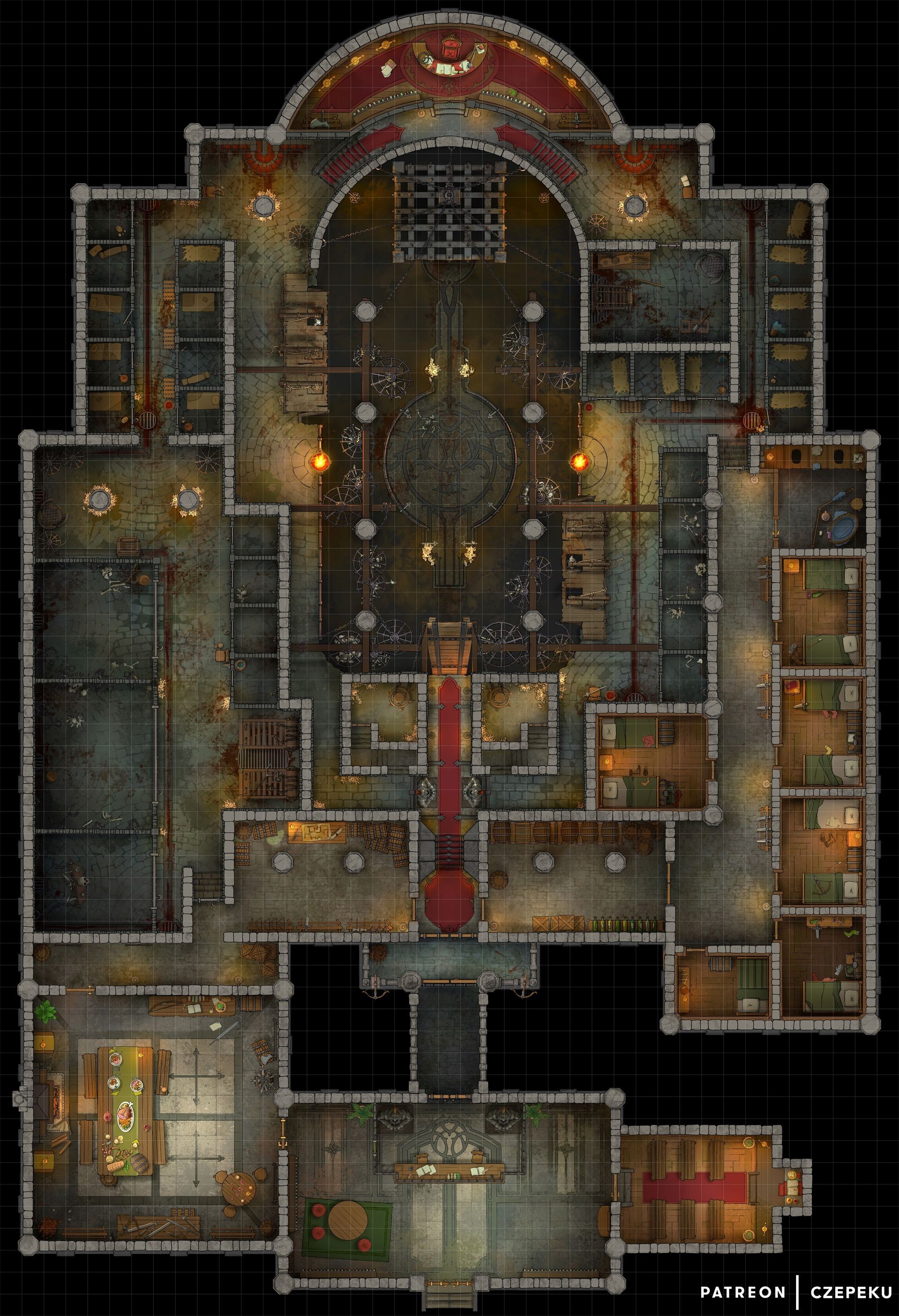 prison map dnd, carte de JDR fantasy (2000×2927 pixels) — battlemap pour Roll20 et Foundry VTT.