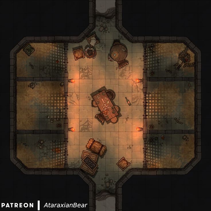 prison map dnd, carte de JDR fantasy (736×736 pixels) — battlemap pour Roll20 et Foundry VTT.