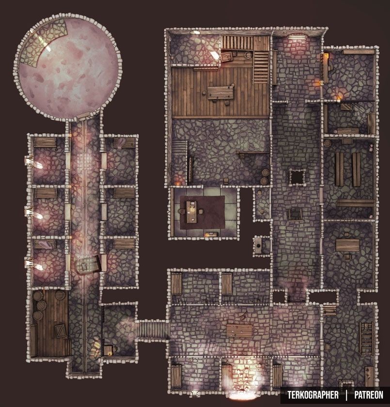 prison map dnd, carte de JDR fantasy (805×840 pixels) — battlemap pour Roll20 et Foundry VTT.