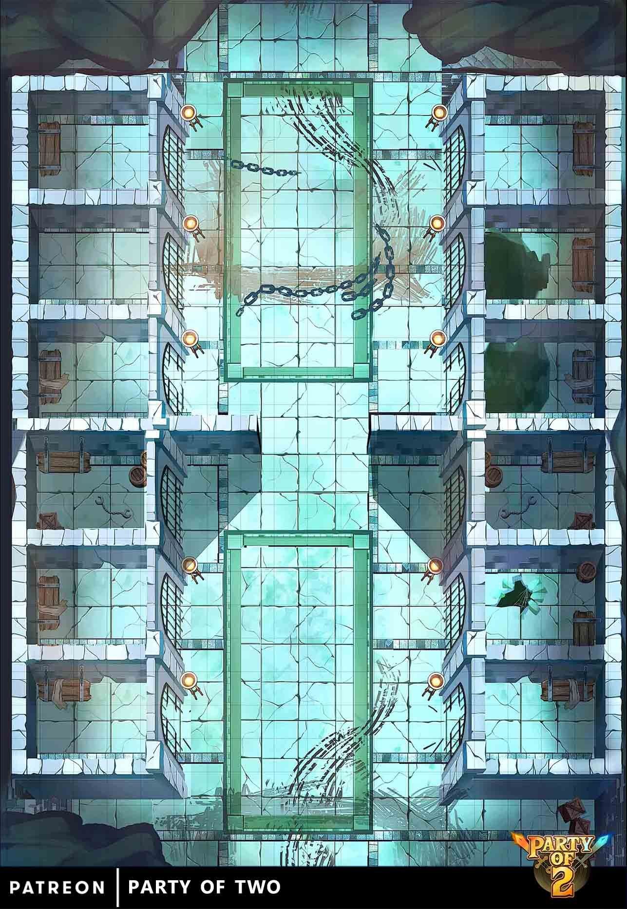 prison map dnd, carte de JDR fantasy (1287×1866 pixels) — battlemap pour Roll20 et Foundry VTT.