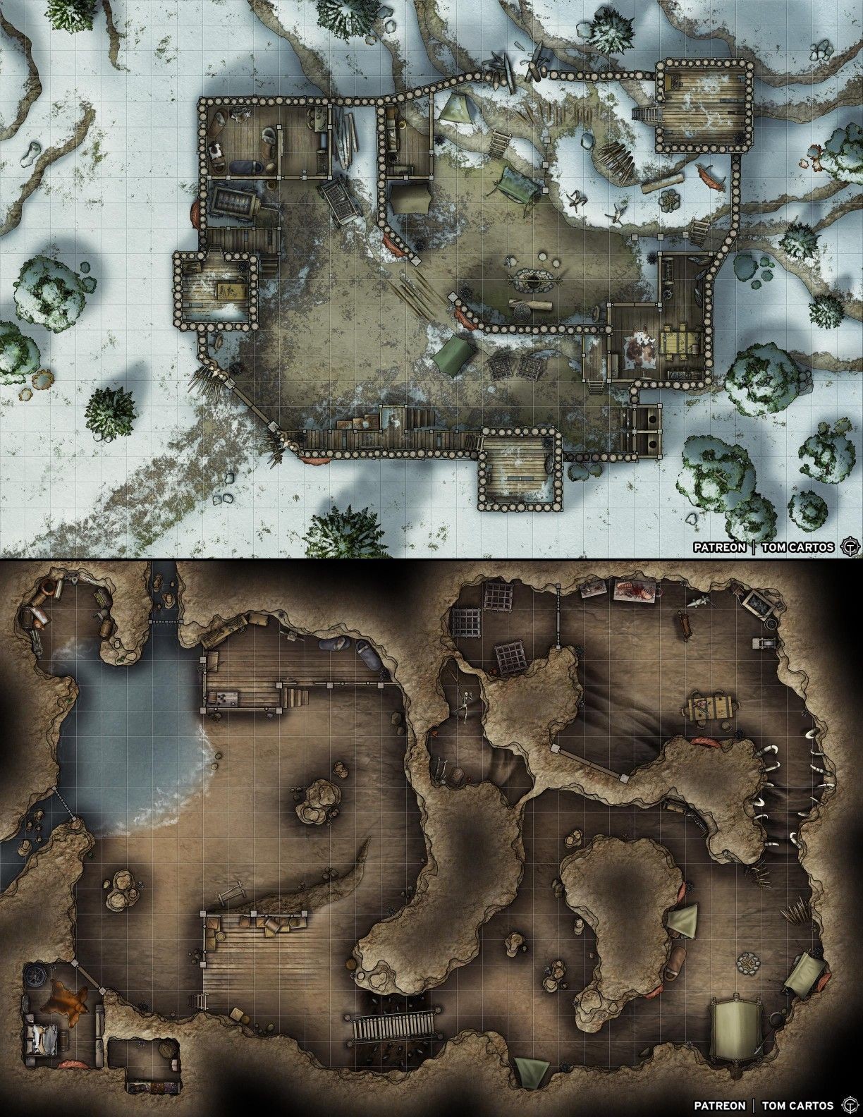 raider hideout map, carte de JDR post-apocalyptique (1224×1584 pixels) — battlemap pour Roll20 et Foundry VTT.