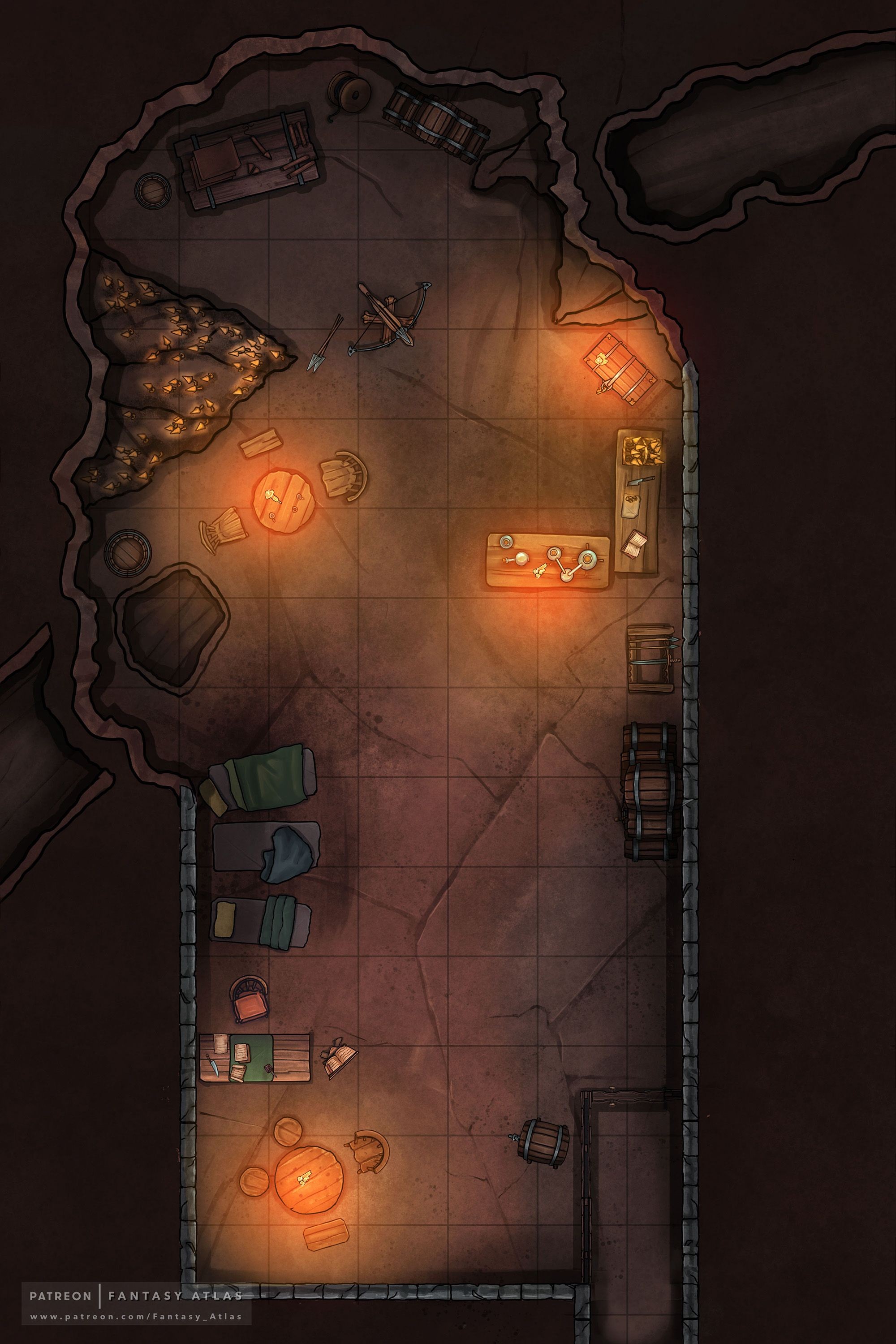 raider hideout map, carte de JDR post-apocalyptique (2000×3000 pixels) — battlemap pour Roll20 et Foundry VTT.