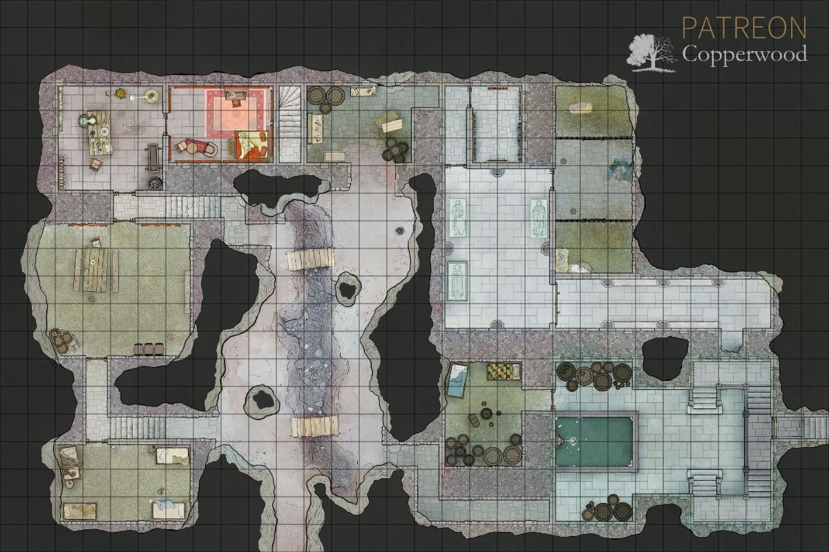 raider hideout map, carte de JDR post-apocalyptique (1200×800 pixels) — battlemap pour Roll20 et Foundry VTT.