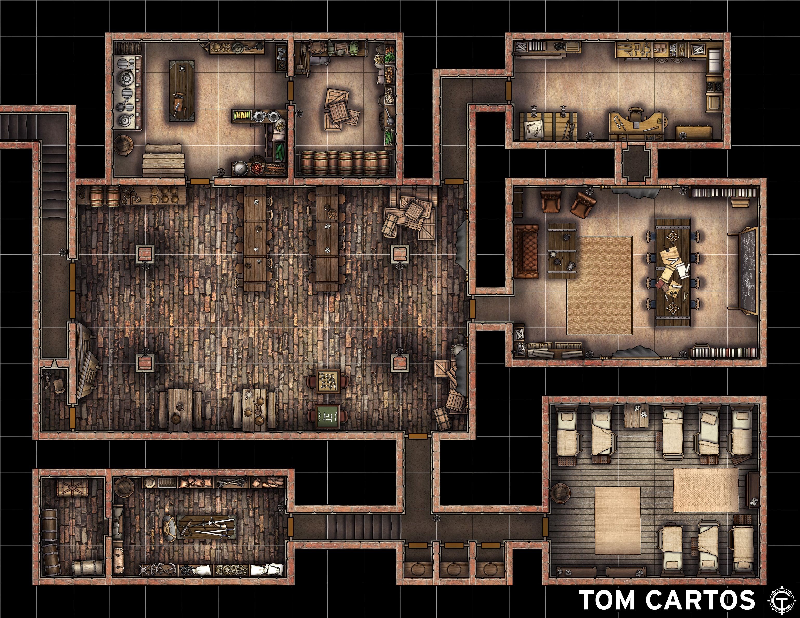 raider hideout map, carte de JDR post-apocalyptique (3080×2380 pixels) — battlemap pour Roll20 et Foundry VTT.