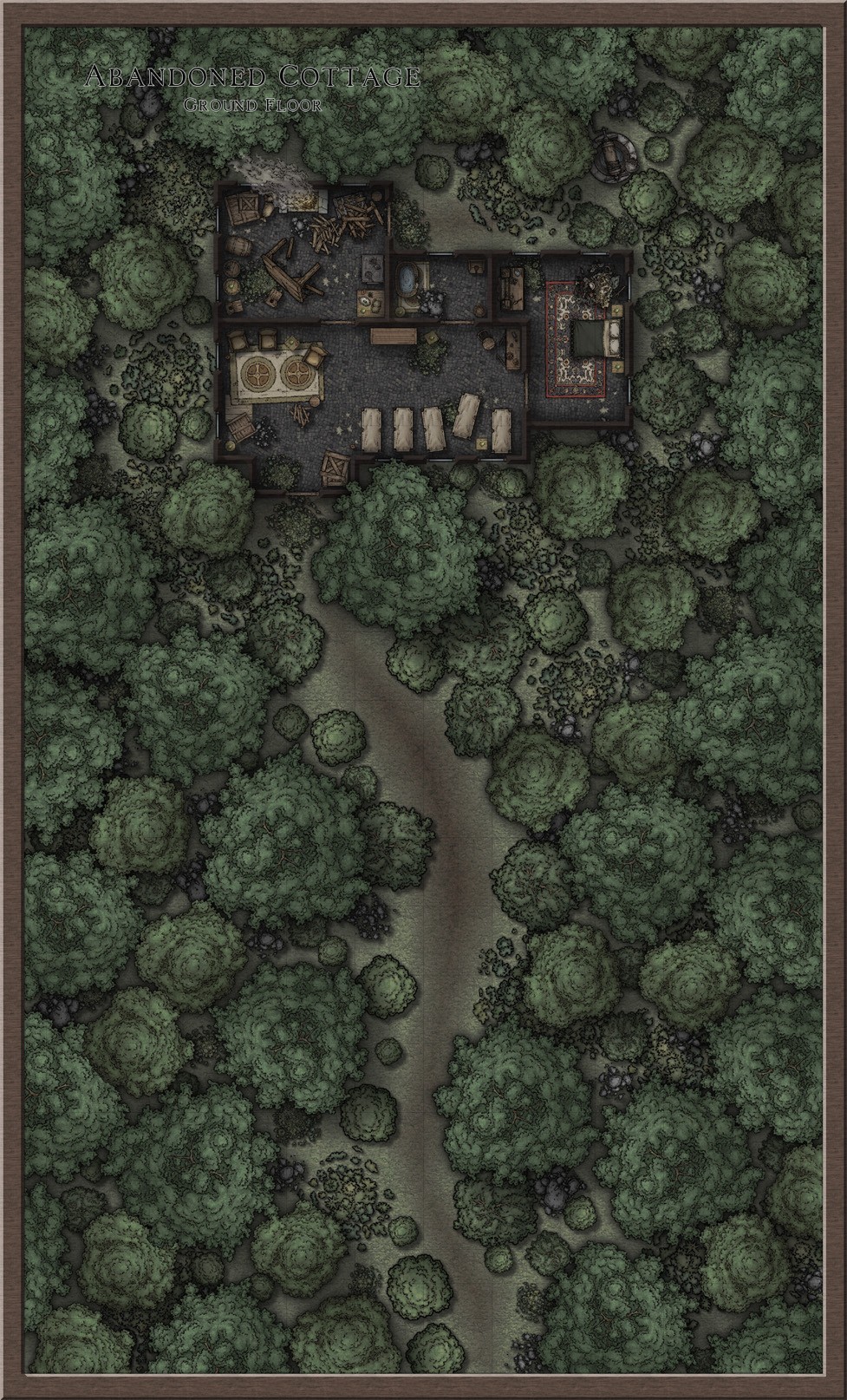 raider hideout map, carte de JDR post-apocalyptique (977×1614 pixels) — battlemap pour Roll20 et Foundry VTT.
