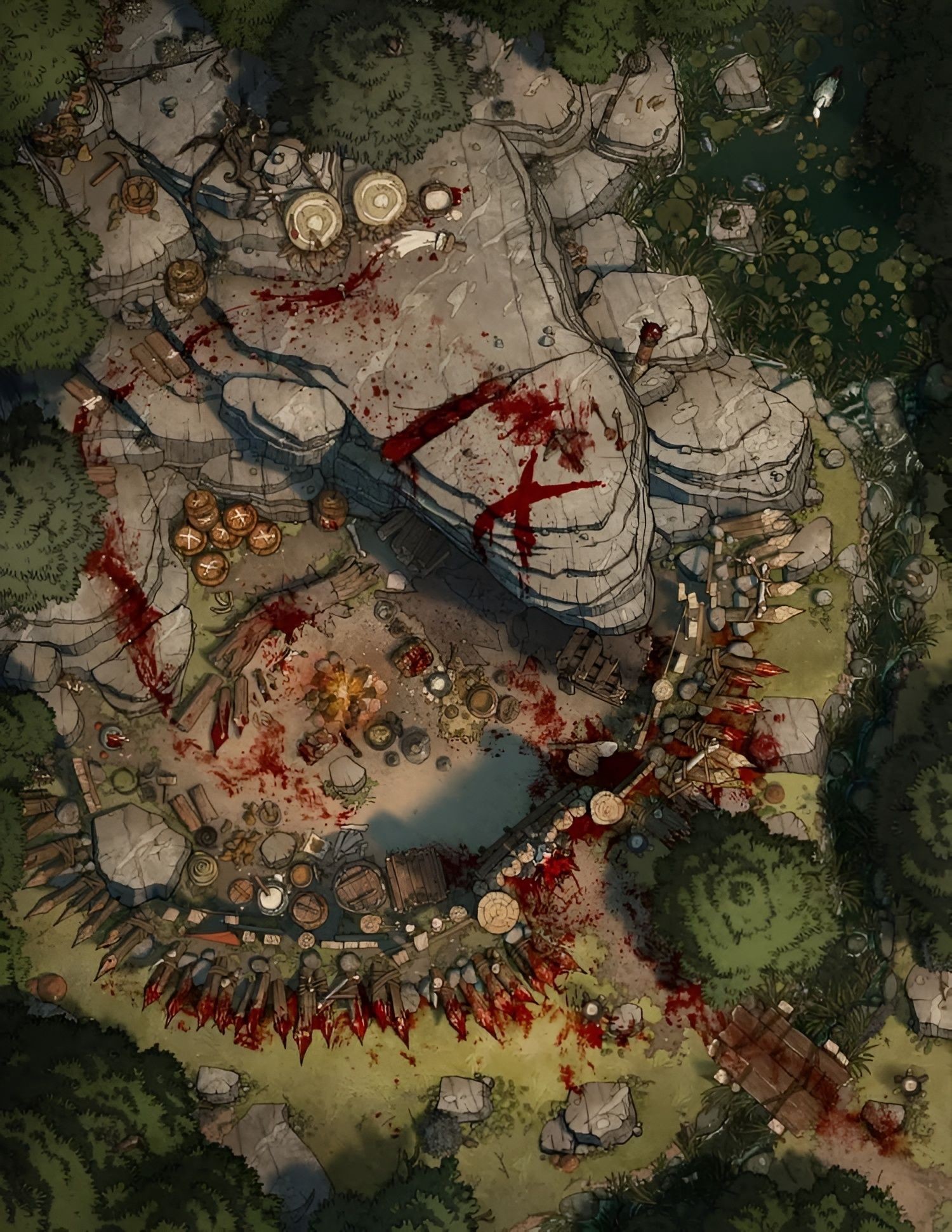 raider hideout map, carte de JDR post-apocalyptique (1500×1940 pixels) — battlemap pour Roll20 et Foundry VTT.