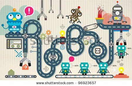 robot factory map, carte de JDR science-fiction (450×293 pixels) — battlemap pour Roll20 et Foundry VTT.