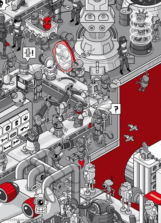 robot factory map, carte de JDR science-fiction (567×782 pixels) — battlemap pour Roll20 et Foundry VTT.