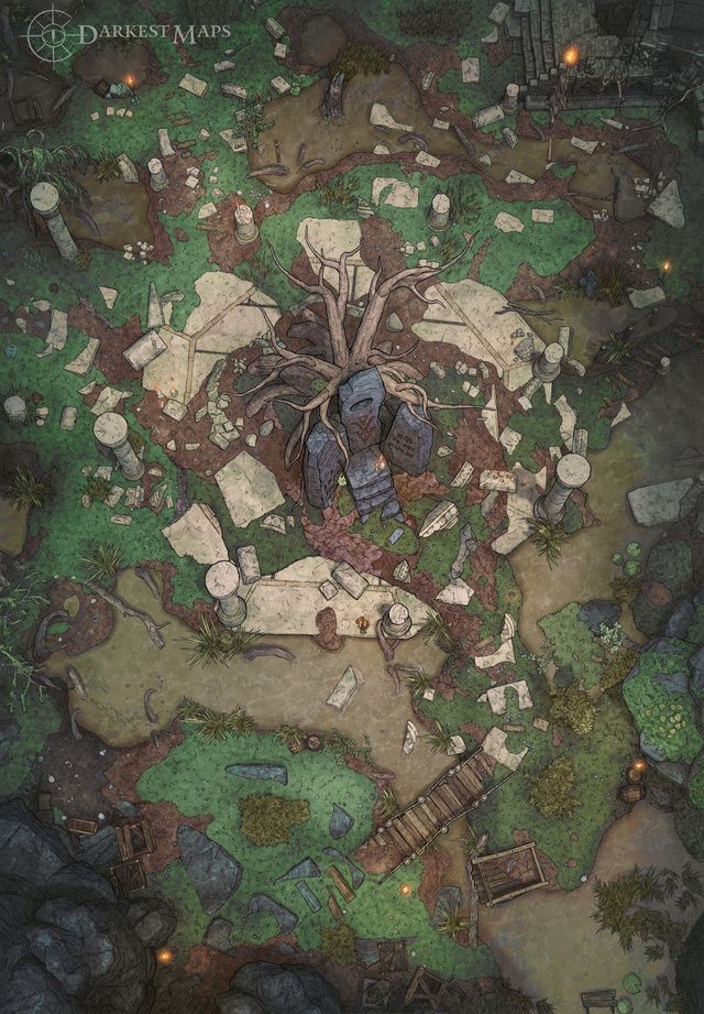 ruined church map, carte de JDR post-apocalyptique (640×921 pixels) — battlemap pour Roll20 et Foundry VTT.