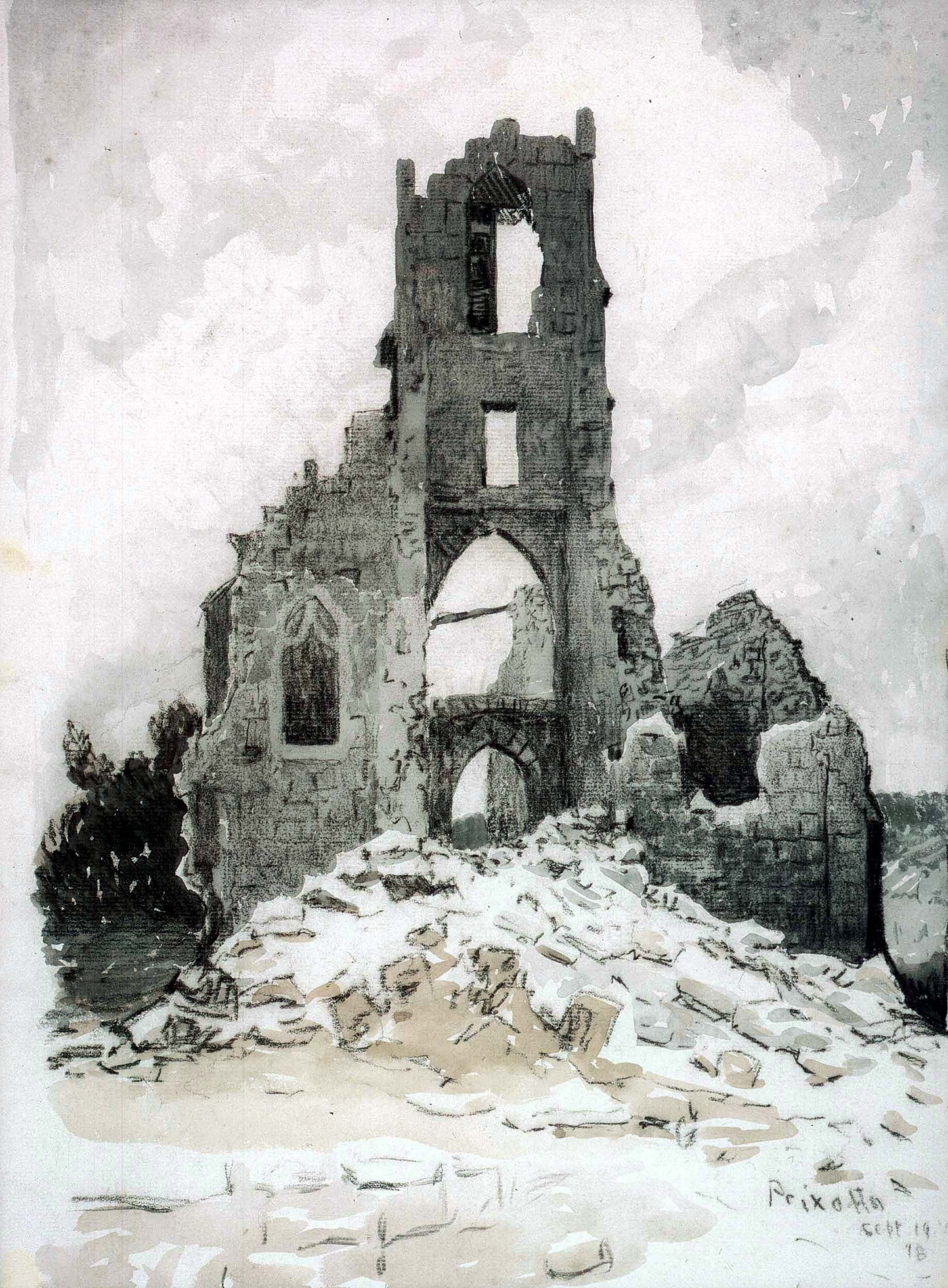 ruined church map, carte de JDR post-apocalyptique (1839×2500 pixels) — battlemap pour Roll20 et Foundry VTT.