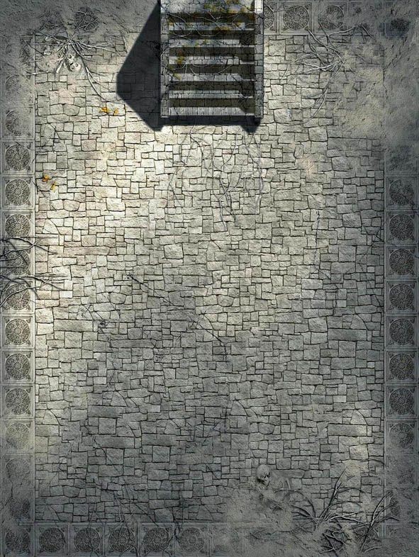 ruined hospital map, carte de JDR post-apocalyptique (591×786 pixels) — battlemap pour Roll20 et Foundry VTT.