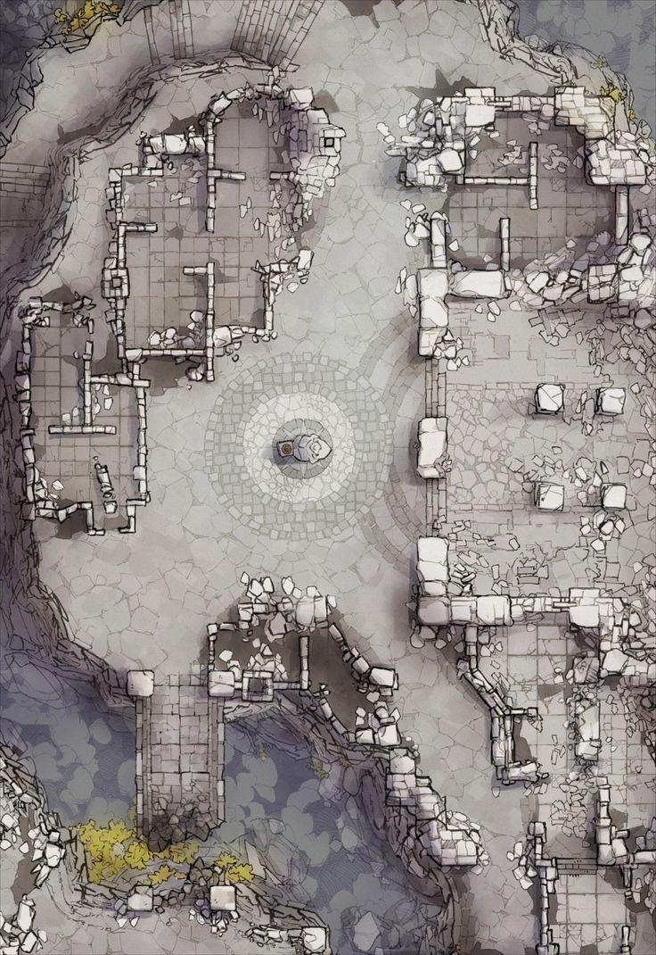 ruined skyscraper map, carte de JDR post-apocalyptique (736×1070 pixels) — battlemap pour Roll20 et Foundry VTT.