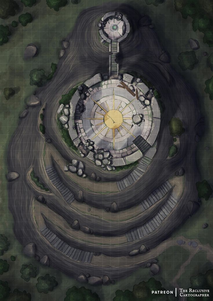 ruined skyscraper map, carte de JDR post-apocalyptique (735×1035 pixels) — battlemap pour Roll20 et Foundry VTT.