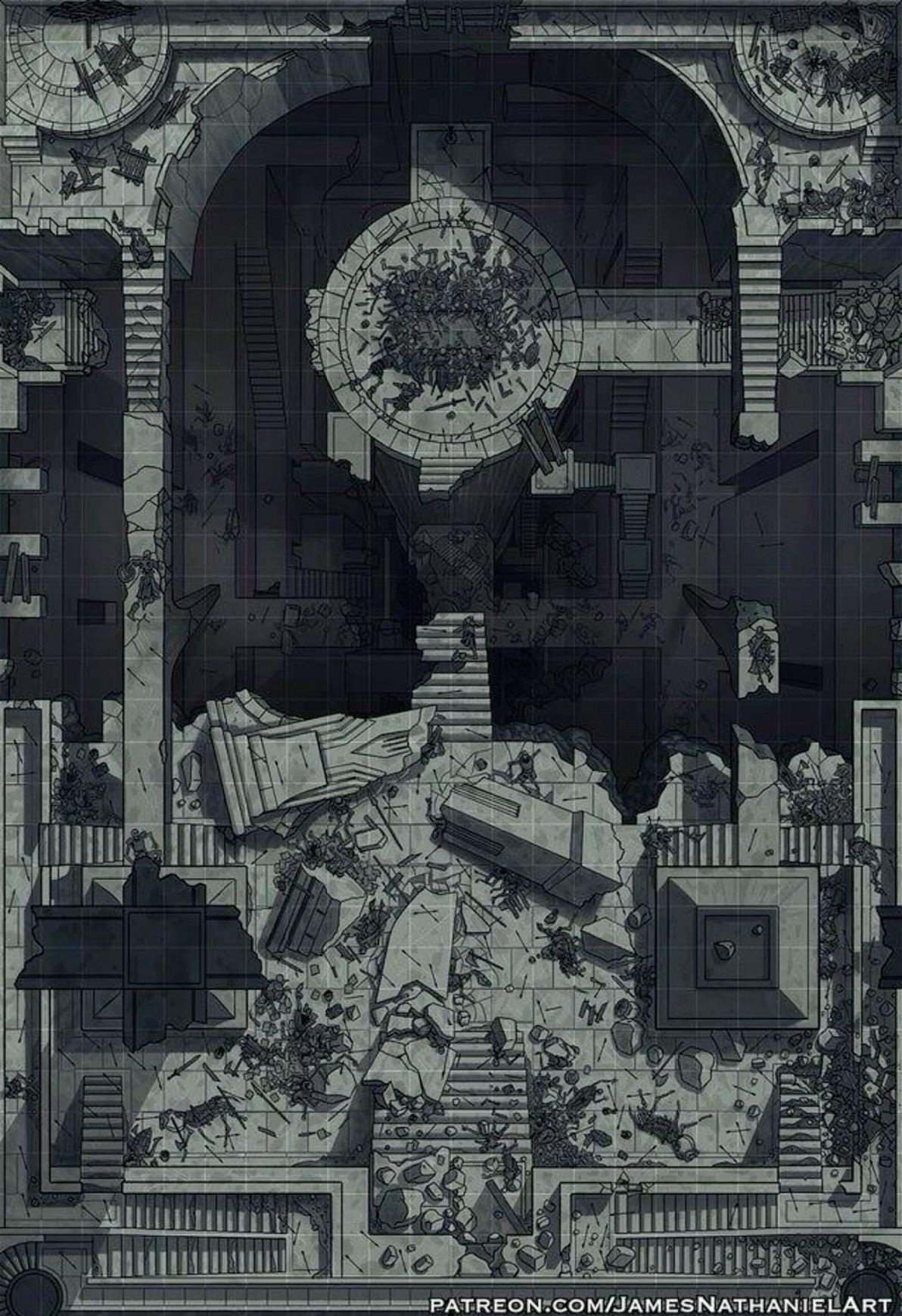 ruins map dnd, carte de JDR fantasy (1192×1739 pixels) — battlemap pour Roll20 et Foundry VTT.