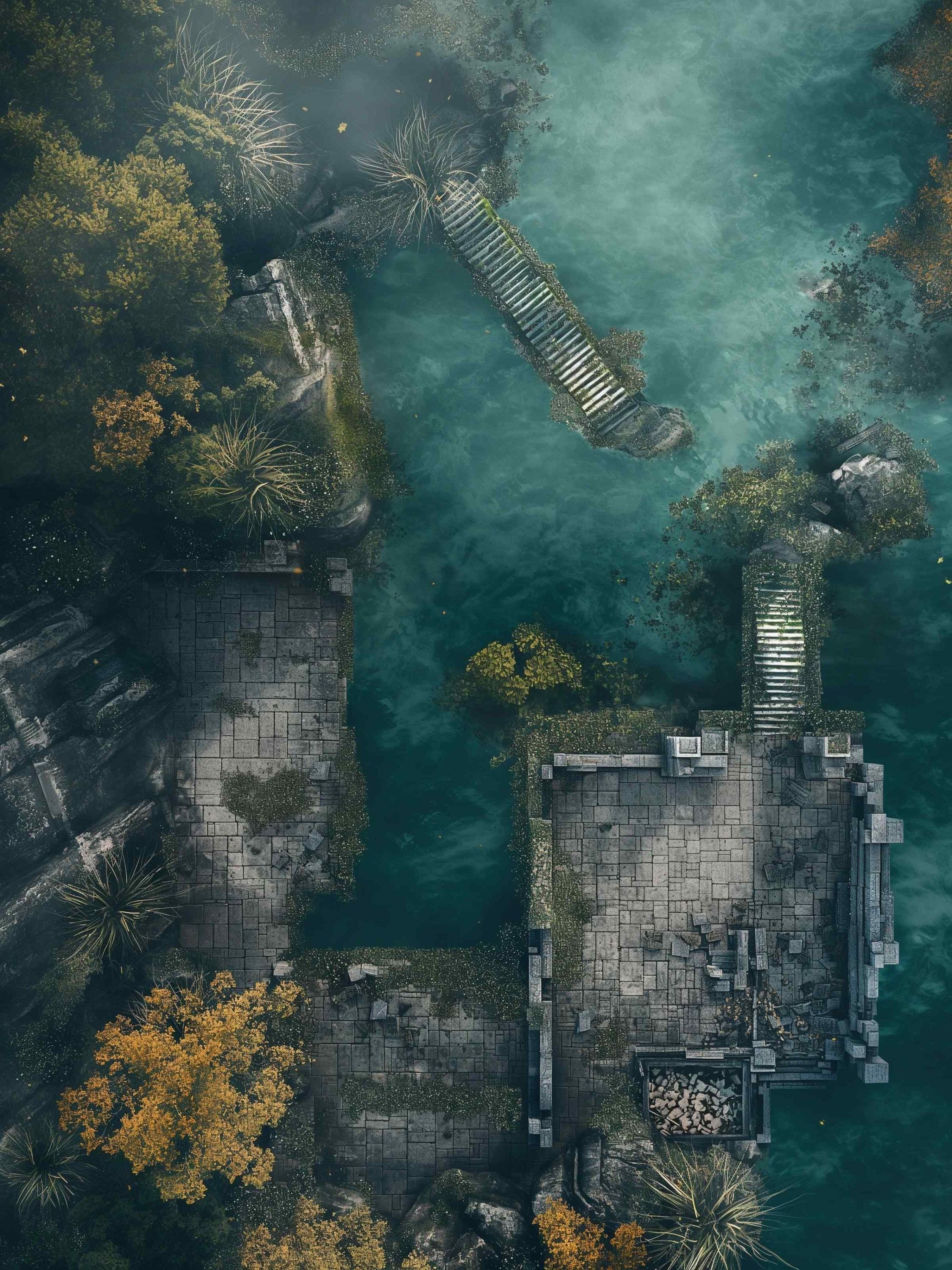 ruins map dnd, carte de JDR fantasy (2250×3000 pixels) — battlemap pour Roll20 et Foundry VTT.