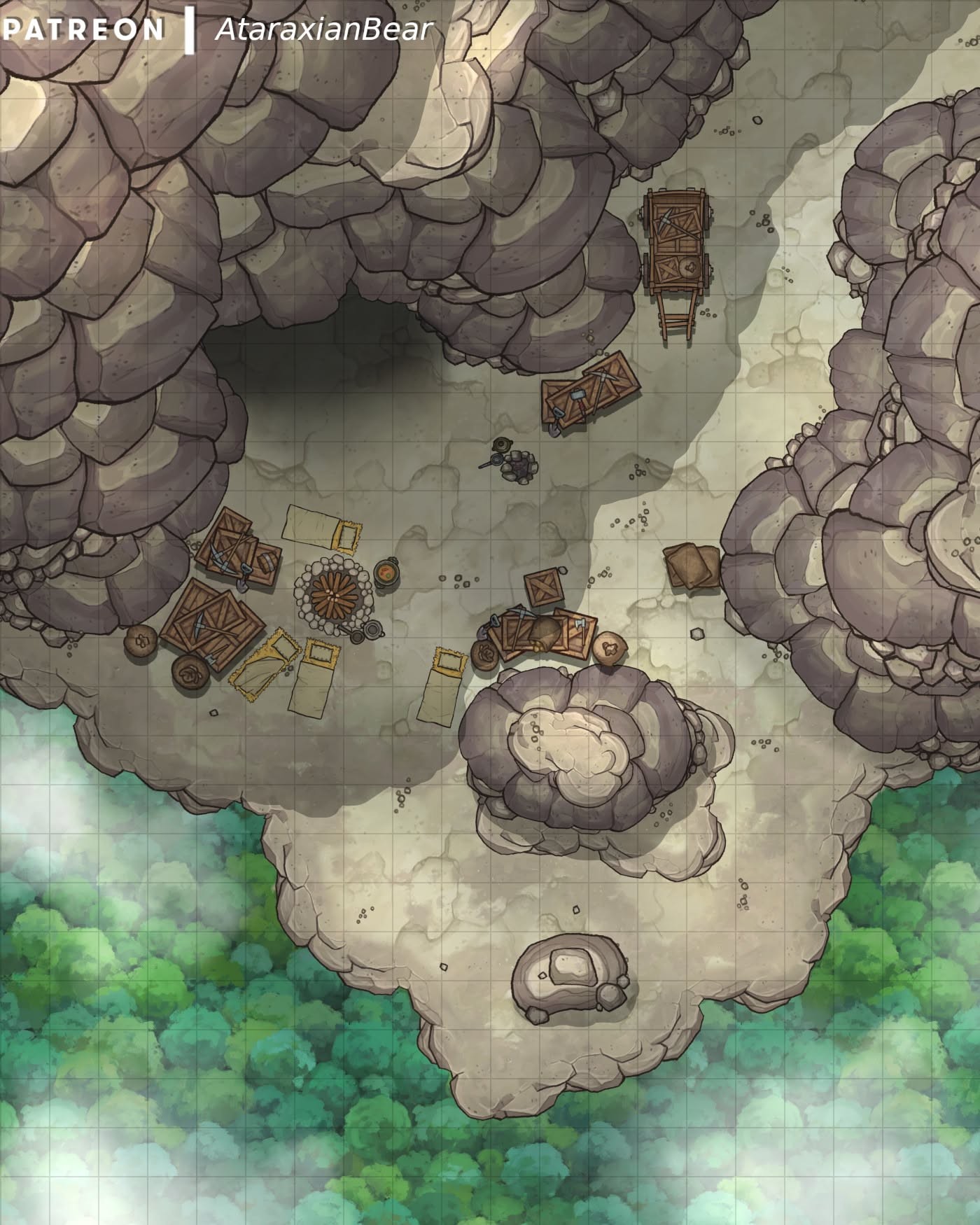 scavenger camp map, carte de JDR post-apocalyptique (1400×1750 pixels) — battlemap pour Roll20 et Foundry VTT.
