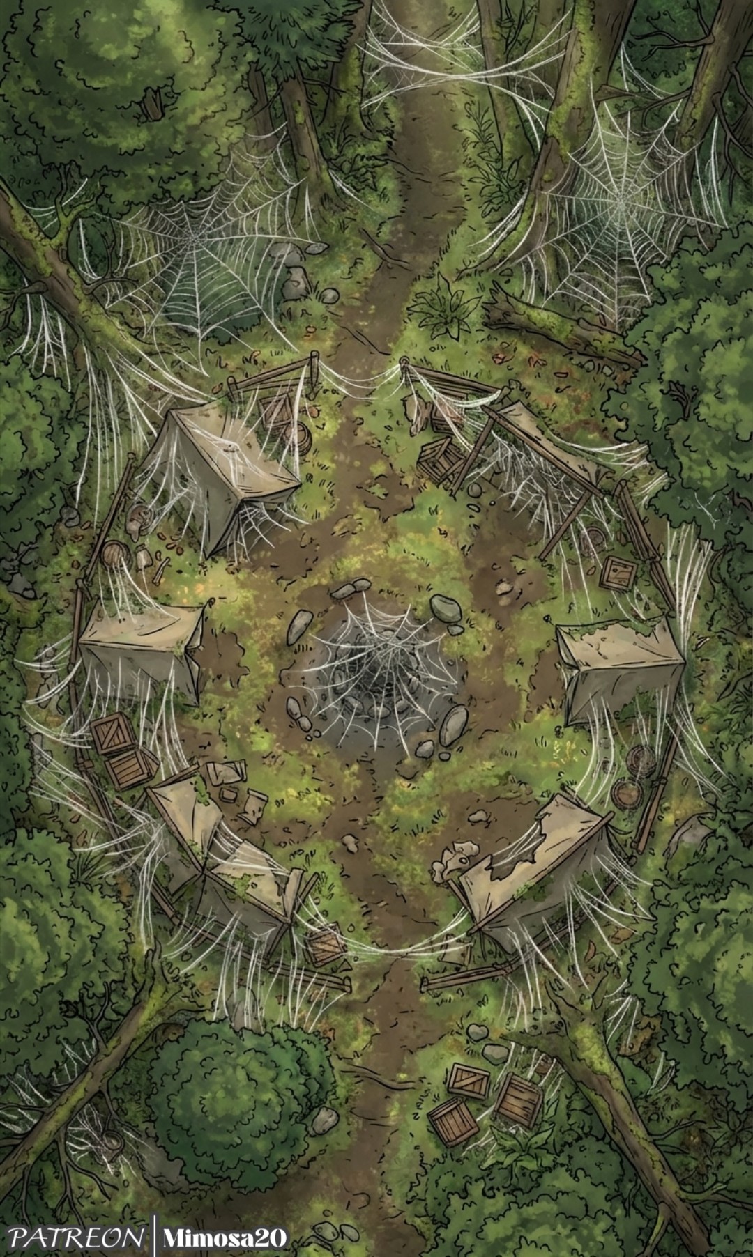 scavenger camp map, carte de JDR post-apocalyptique (1080×1804 pixels) — battlemap pour Roll20 et Foundry VTT.