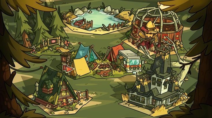 scavenger camp map, carte de JDR post-apocalyptique (734×409 pixels) — battlemap pour Roll20 et Foundry VTT.