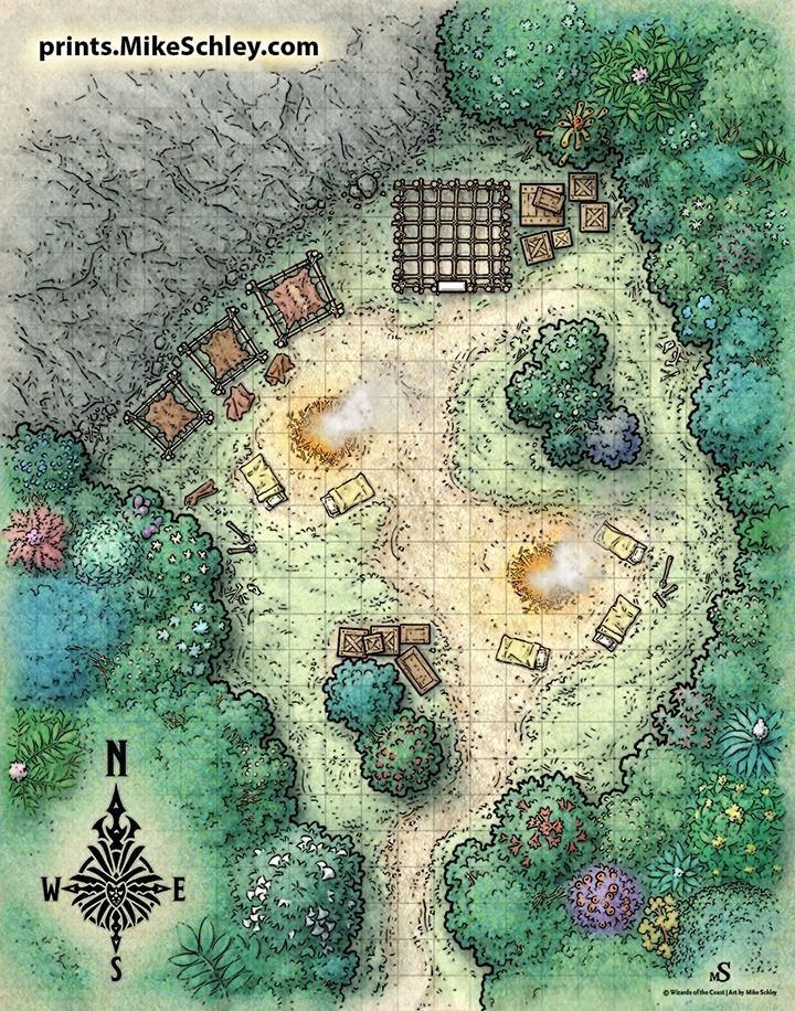 scavenger camp map, carte de JDR post-apocalyptique (720×916 pixels) — battlemap pour Roll20 et Foundry VTT.