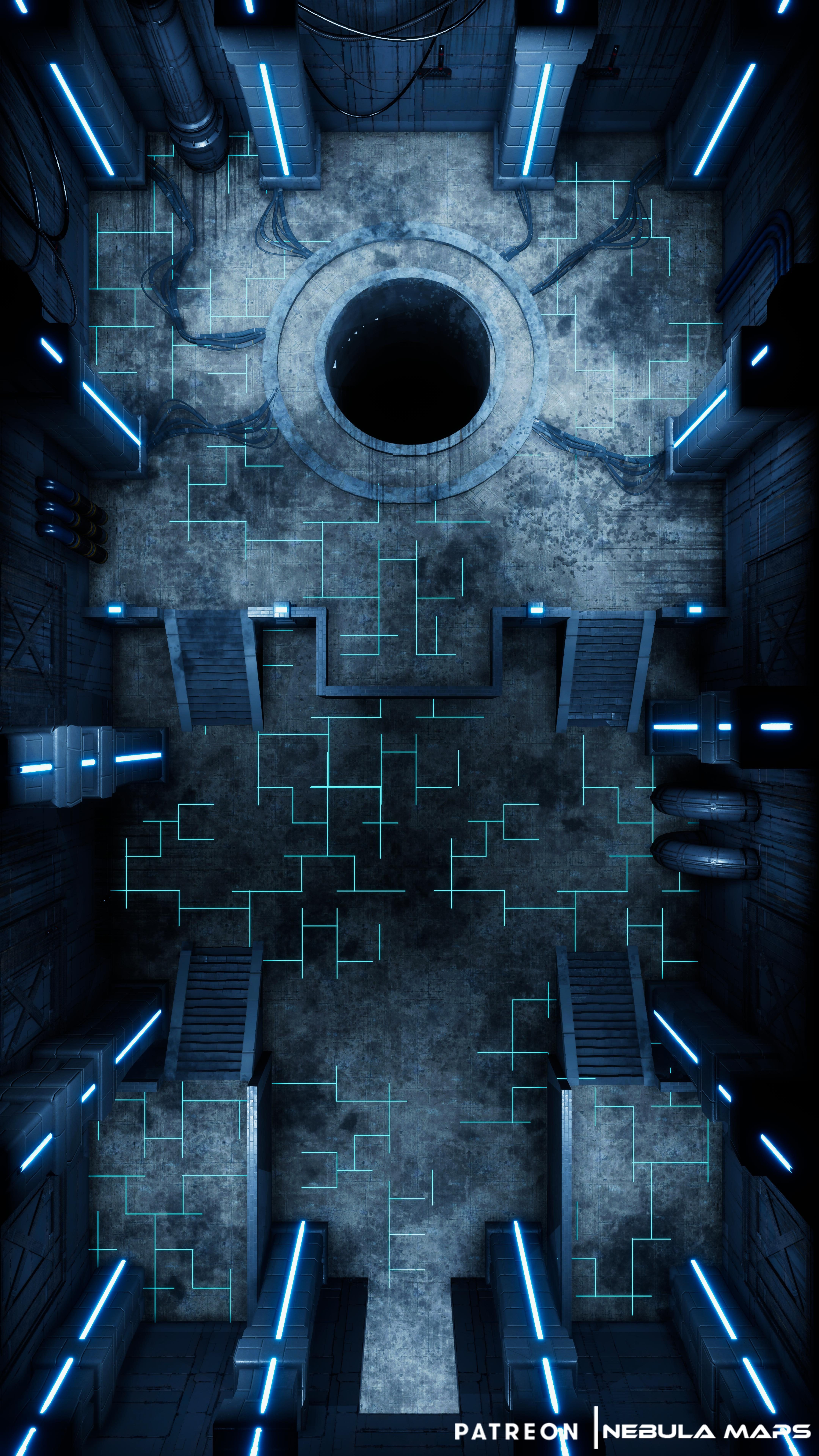 sci-fi base map, carte de JDR science-fiction (4320×7680 pixels) — battlemap pour Roll20 et Foundry VTT.