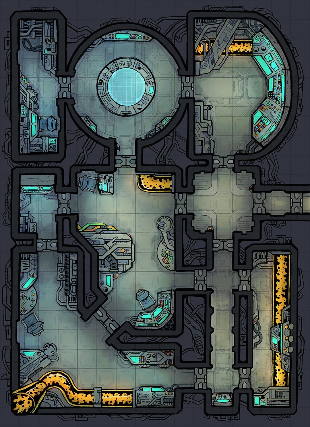 sci-fi base map, carte de JDR science-fiction (1080×1485 pixels) — battlemap pour Roll20 et Foundry VTT.