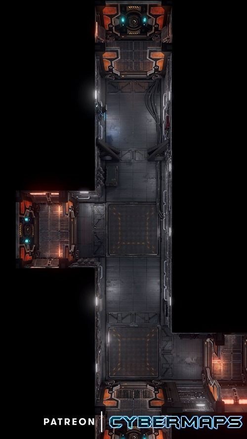 sci-fi corridor map, carte de JDR science-fiction (500×889 pixels) — battlemap pour Roll20 et Foundry VTT.