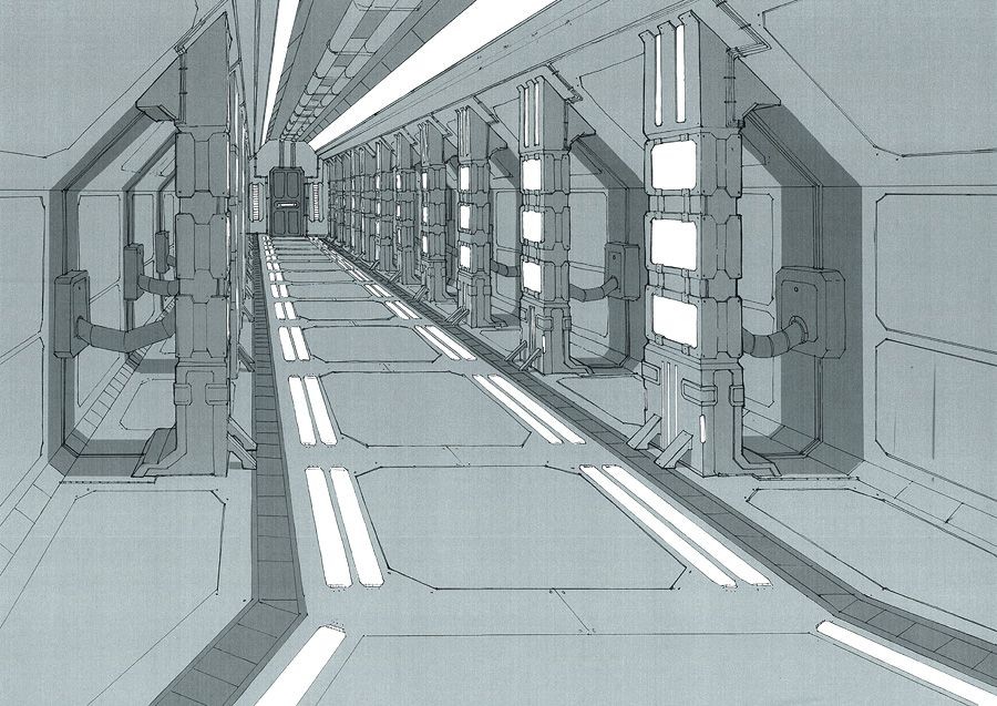 sci-fi corridor map, carte de JDR science-fiction (900×637 pixels) — battlemap pour Roll20 et Foundry VTT.
