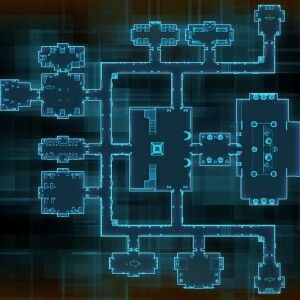 sci-fi corridor map, carte de JDR science-fiction (300×300 pixels) — battlemap pour Roll20 et Foundry VTT.