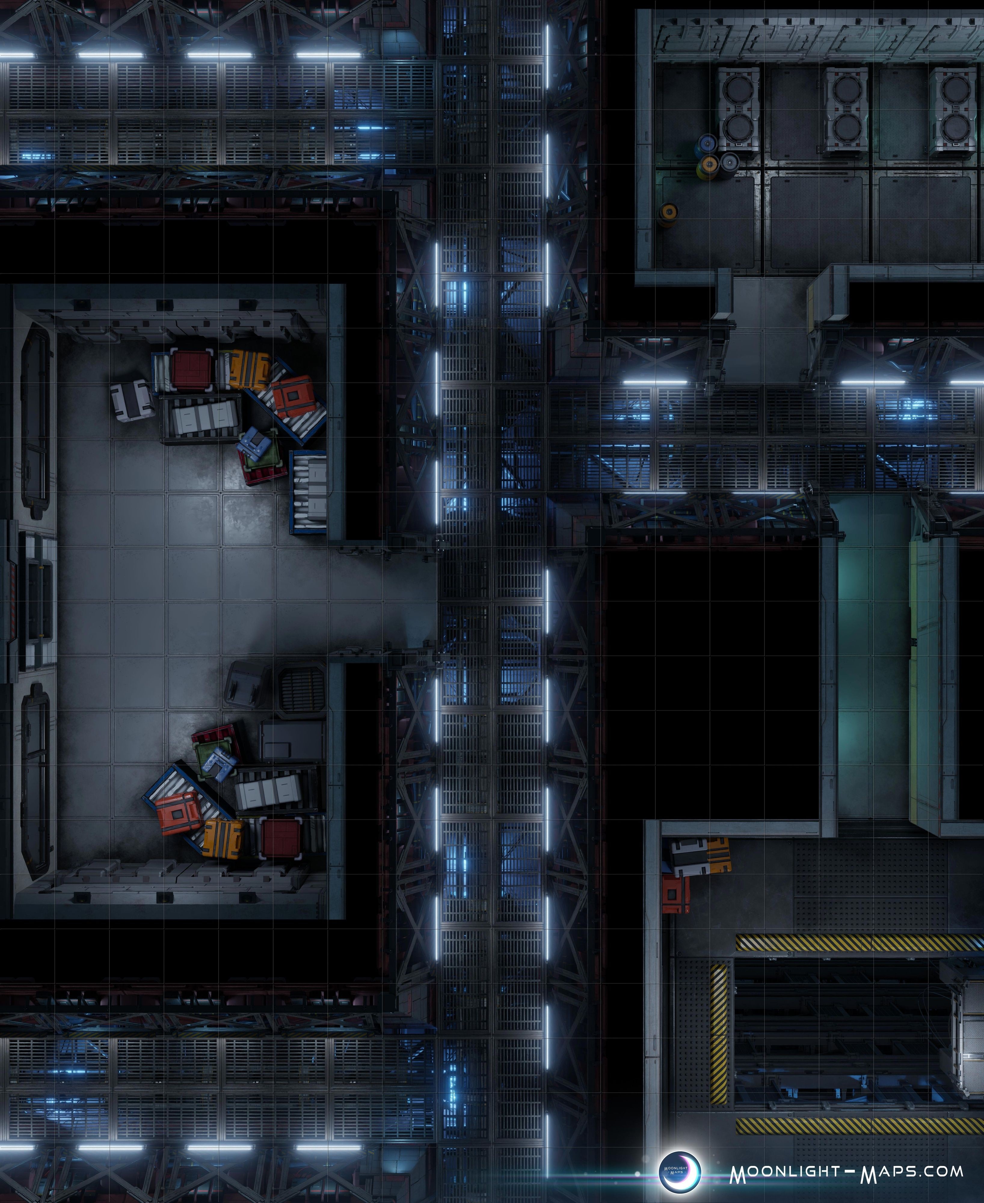 sci-fi corridor map, carte de JDR science-fiction (3272×4000 pixels) — battlemap pour Roll20 et Foundry VTT.